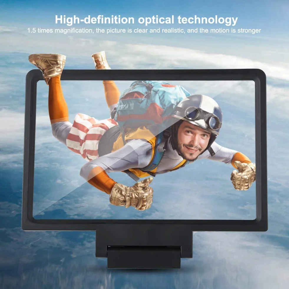 7-calowa Lupa do Ekranu Telefonu, Wideo HD do Telefonu Komórkowego 3D Lupa Ekran Projektora z Głośnikiem, do Filmów, Wideo i Gier, Przydatny Gadżet Techniczny (BLACK)