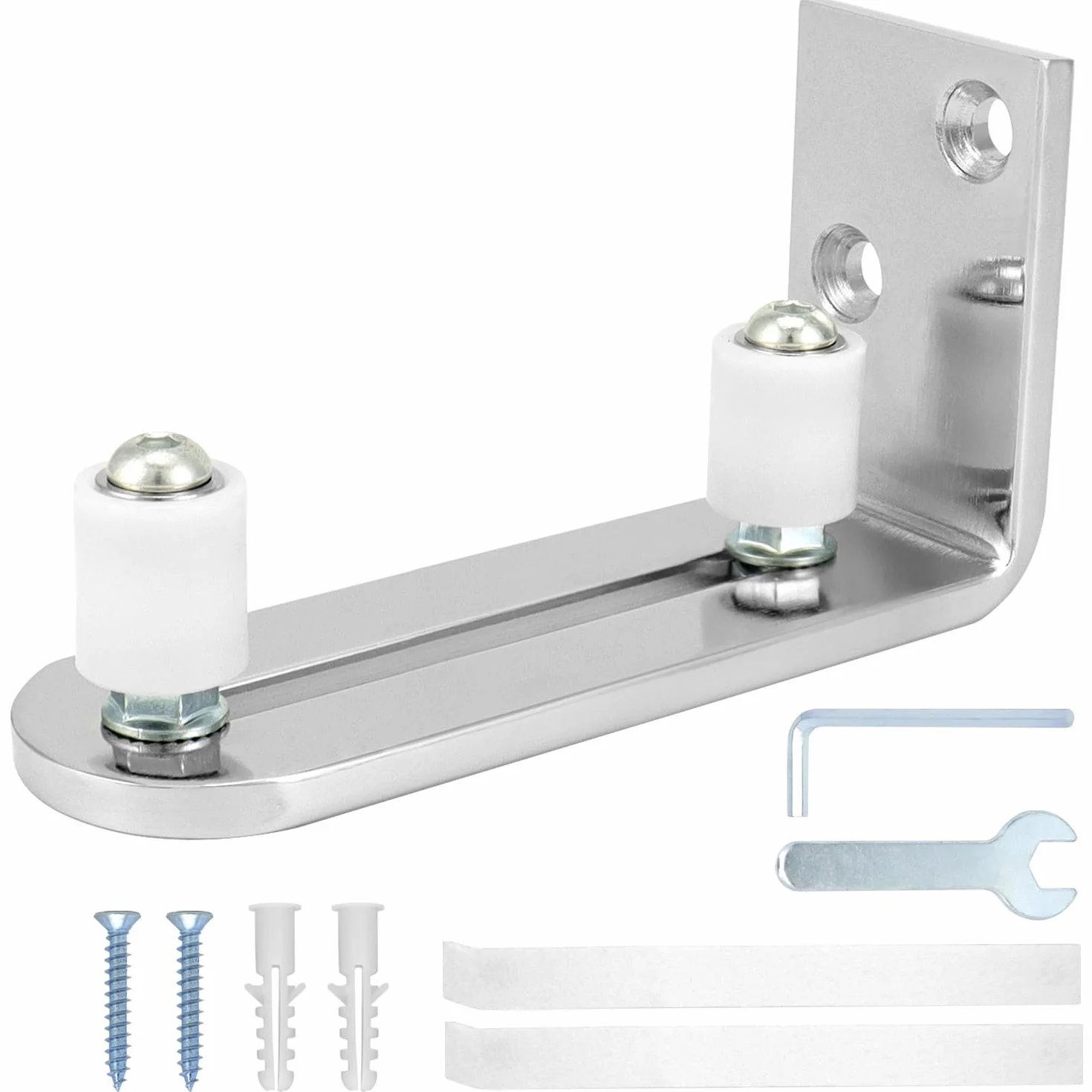 QWORK® Regulowana prowadnica do drzwi przesuwnych, montaż do podłoża, konstrukcja ze stali nierdzewnej, do drzwi o grubości do 7 mm
