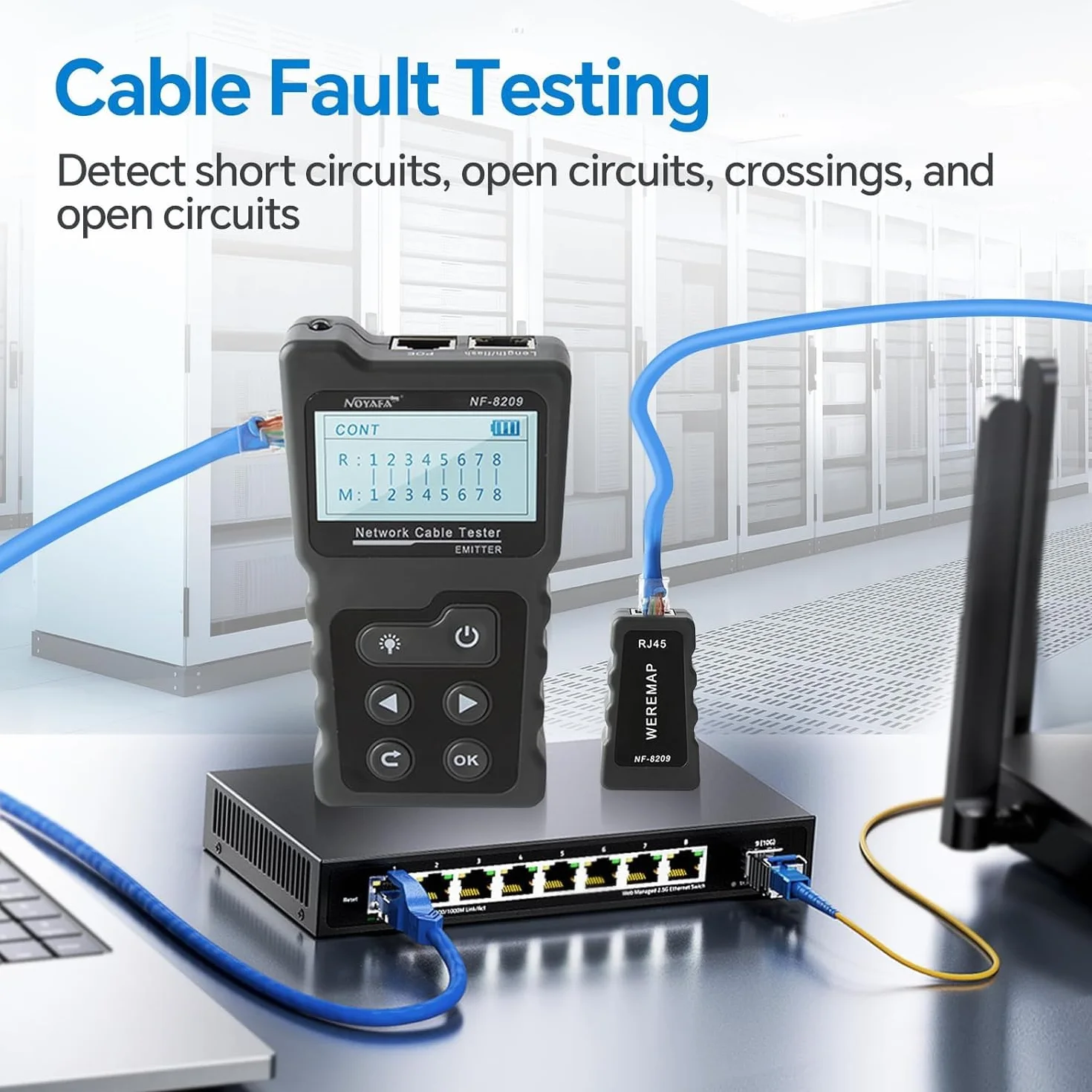 NOYAFA NF-8209 rozszerzony tester kabli z PoE wielofunkcyjny tracker przewodów sieciowych tester do lokalizacji LAN CAT5 CAT6