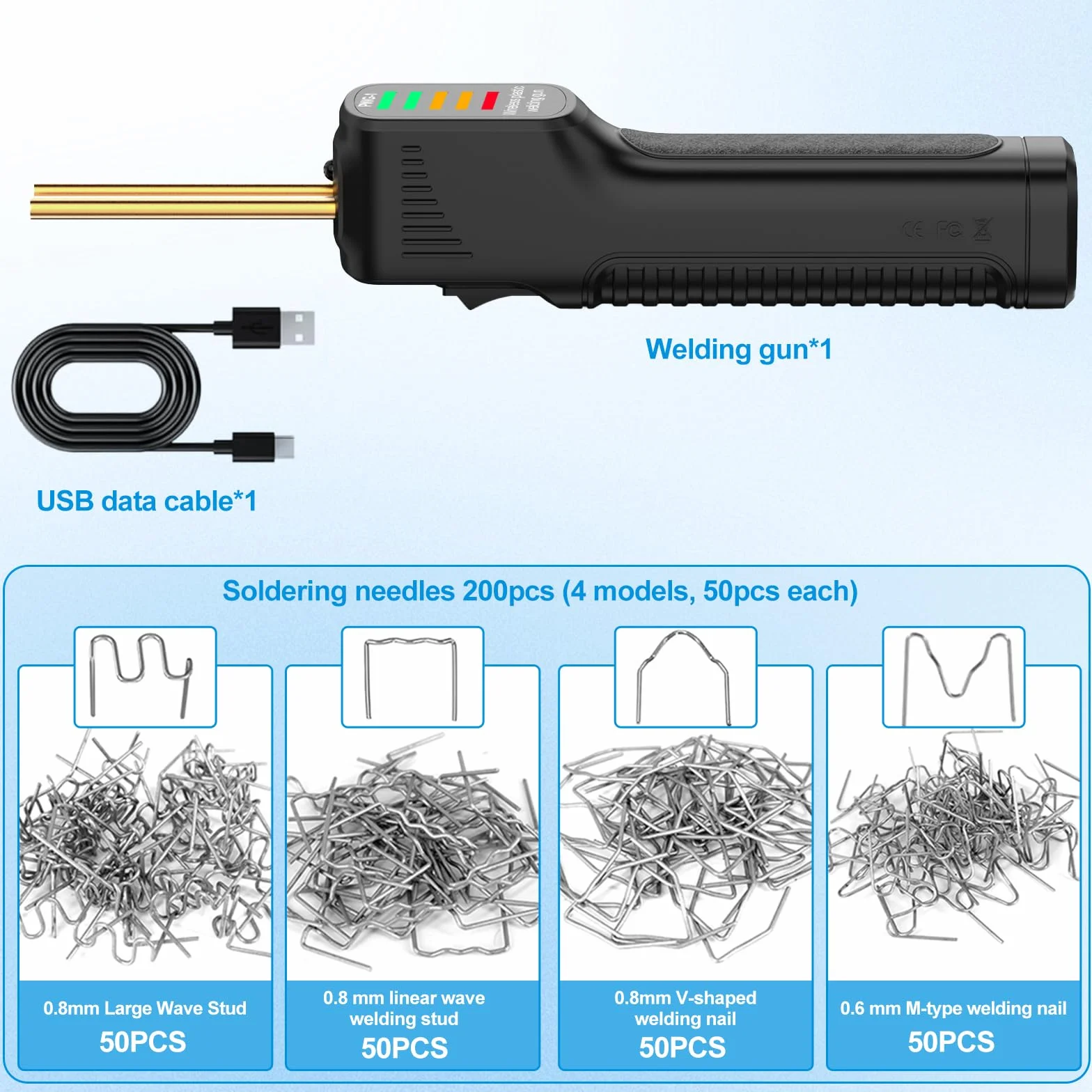 Bezprzewodowa spawarka do tworzyw sztucznych, 100 W, spawarka ręczna z 200 sztukami gwoździ plastikowych, spawarka z diodami LED, ładowanie USB, spawanie na baterie, naprawa do spawania tworzyw