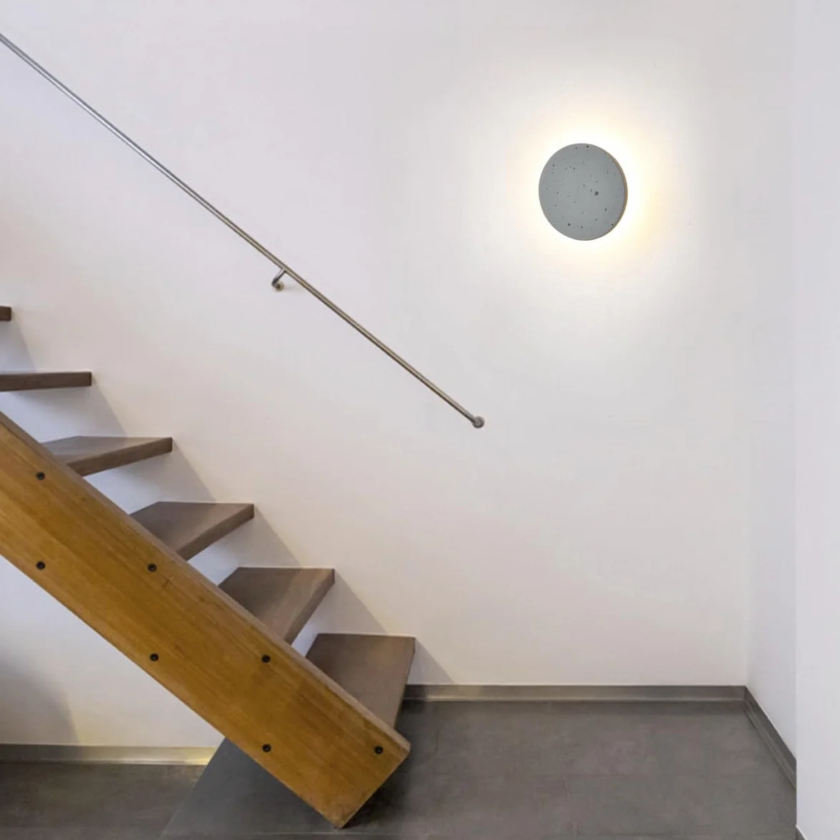 Okrągły kinkiet ścienny LED, szara cementowa lampa ścienna, minimalistyczna lampa do montażu na ścianie z eleganckim wykończeniem, nowoczesne kinkiety wewnętrzne oświetlenie do sypialni