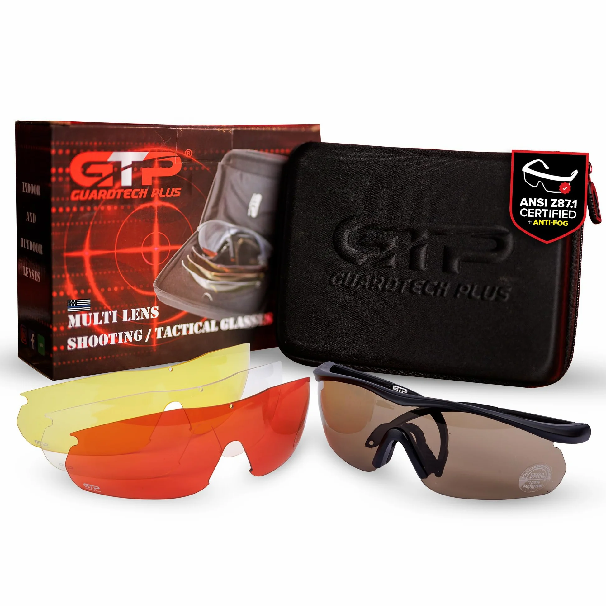 GuardTech Plus Okulary strzeleckie: ochrona oczu z przeciwmgielną, Z87.1, odporne na zarysowania, 100% ochrona UV, regulowane okulary ochronne