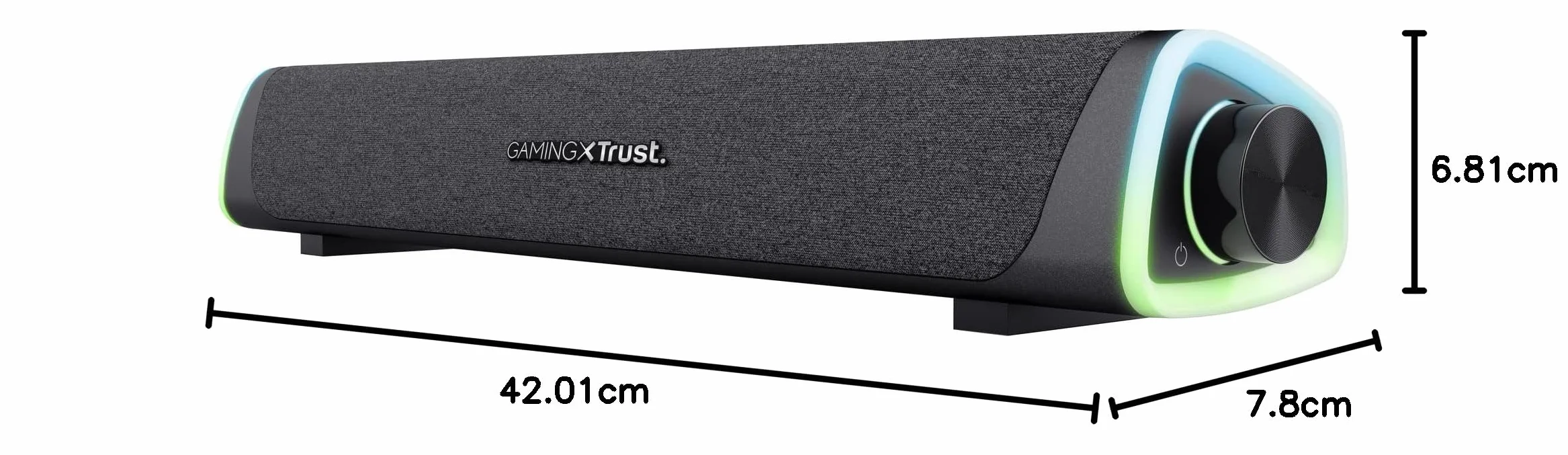 Trust Gaming GXT 620 Axon 12W RGB Podświetlana listwa dźwiękowa, zasilanie USB, 3,5 mm AUX, głośnik PC do laptopa, smartfona, tabletu, telewizora - czarny