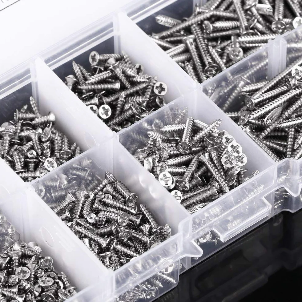 800pcs M2 Phillips łeb płaski wkrętów obróbki drewna zamknięcie z pudełkiem