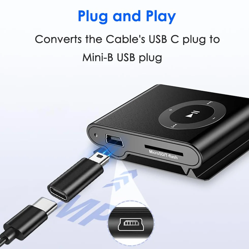 Adapter USB C na Mini USB 2.0 żeński męski, 2 sztuki, czarny