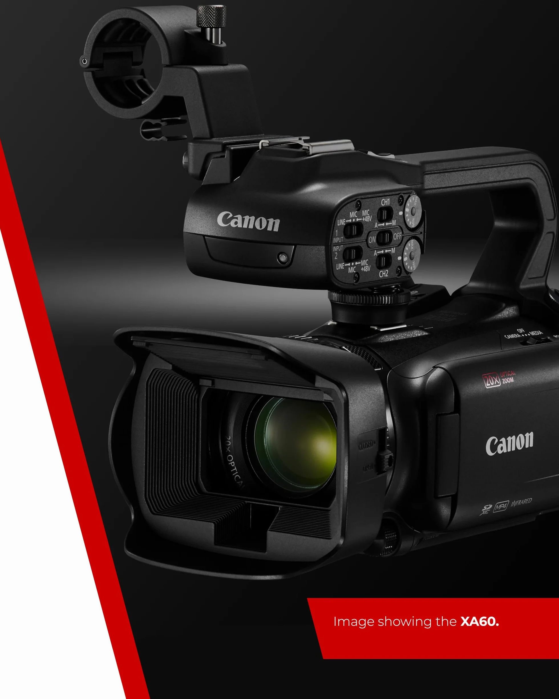 Canon XA60 4K Full HD (kamera UHD Zoom 20x, czujnik CMOS typu 1/2,3, automatyczna ostrość, 5-osiowa stabilizacja obrazu, wyjście HDMI, 3,5-calowy wyświetlacz LC, transmisja UVC) Czarny