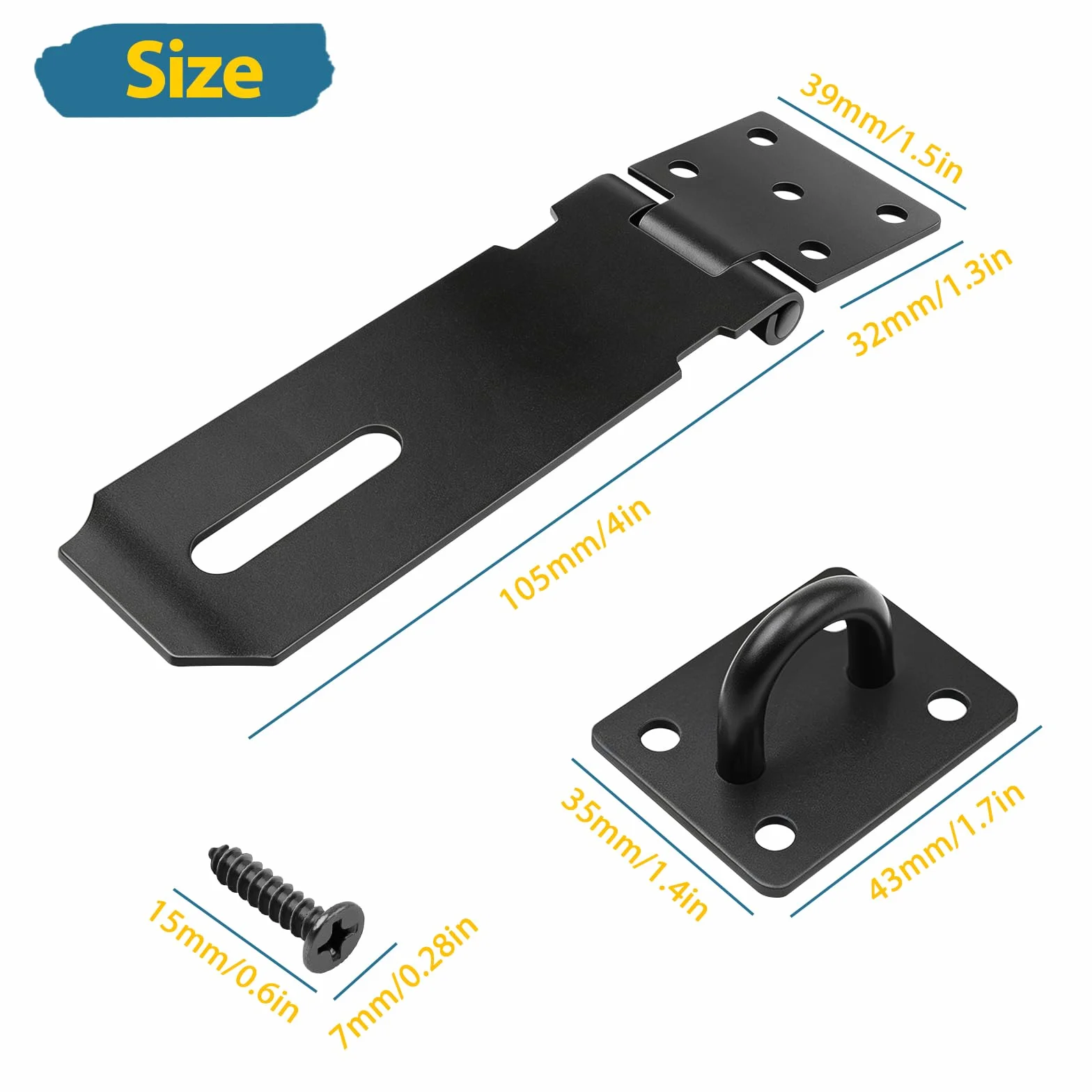 Kłódka do drzwi, Leryati Hasp & Staple 10 cm zamek do szopy zatrzask kłódki, zatrzask do drzwi i kłódka zamek do drzwi, wytrzymały, ze stali nierdzewnej zatrzask bezpieczeństwa do szafki okiennej