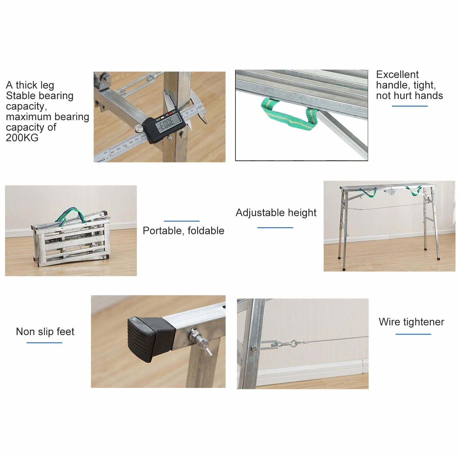 Aluminiowe rusztowania regulowana składana platforma robocza 200 kg 60-90 cm ocynkowana