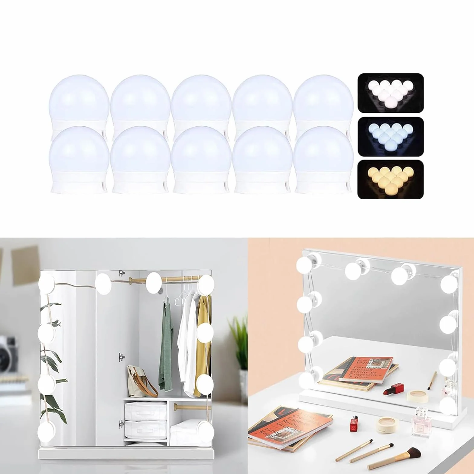Lustro 10 LED lampa toaletowa ściemnialna lampa lustrzana oświetlenie toaletki 3 kolory Hollywood lampa sufitowa toaletka do lustra do makijażu łazienki