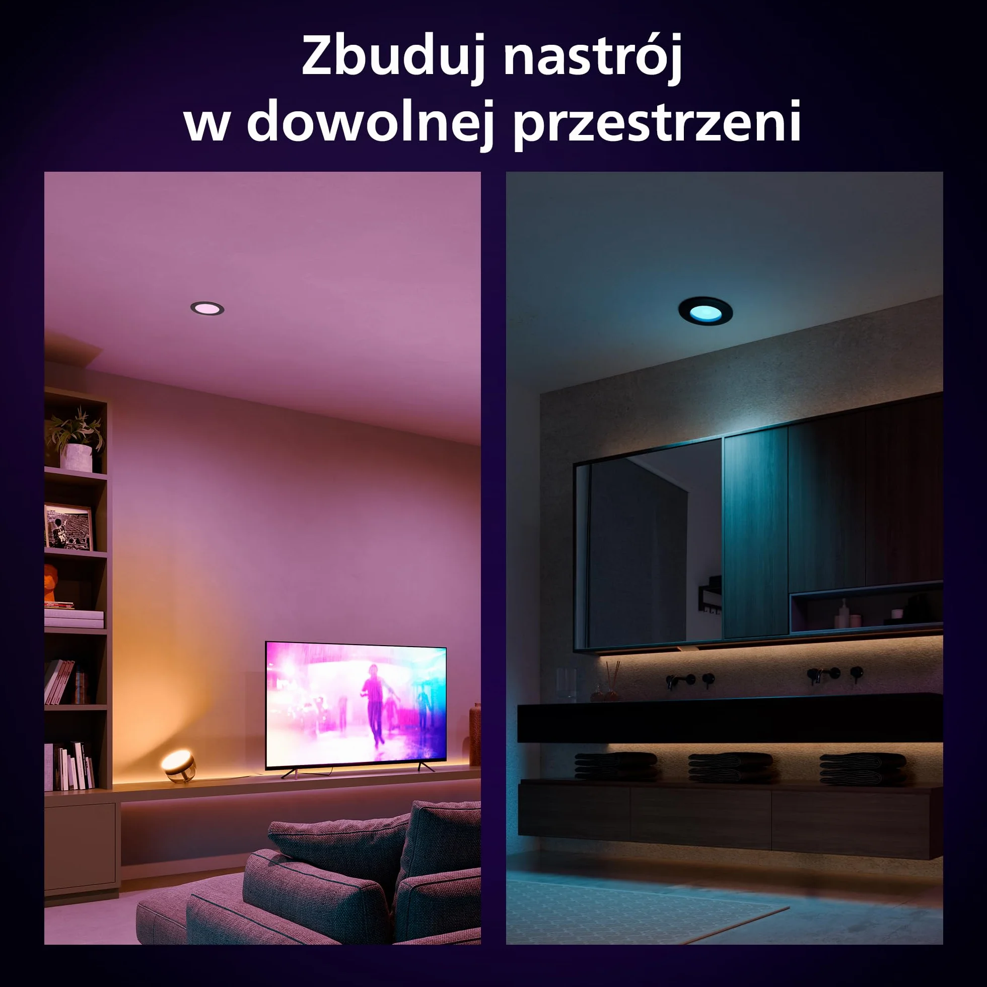 Philips Hue Smart Slim Oświetlenie do Wbudowania 90 mm Białe i Kolorowe Światło Bluetooth Czarny