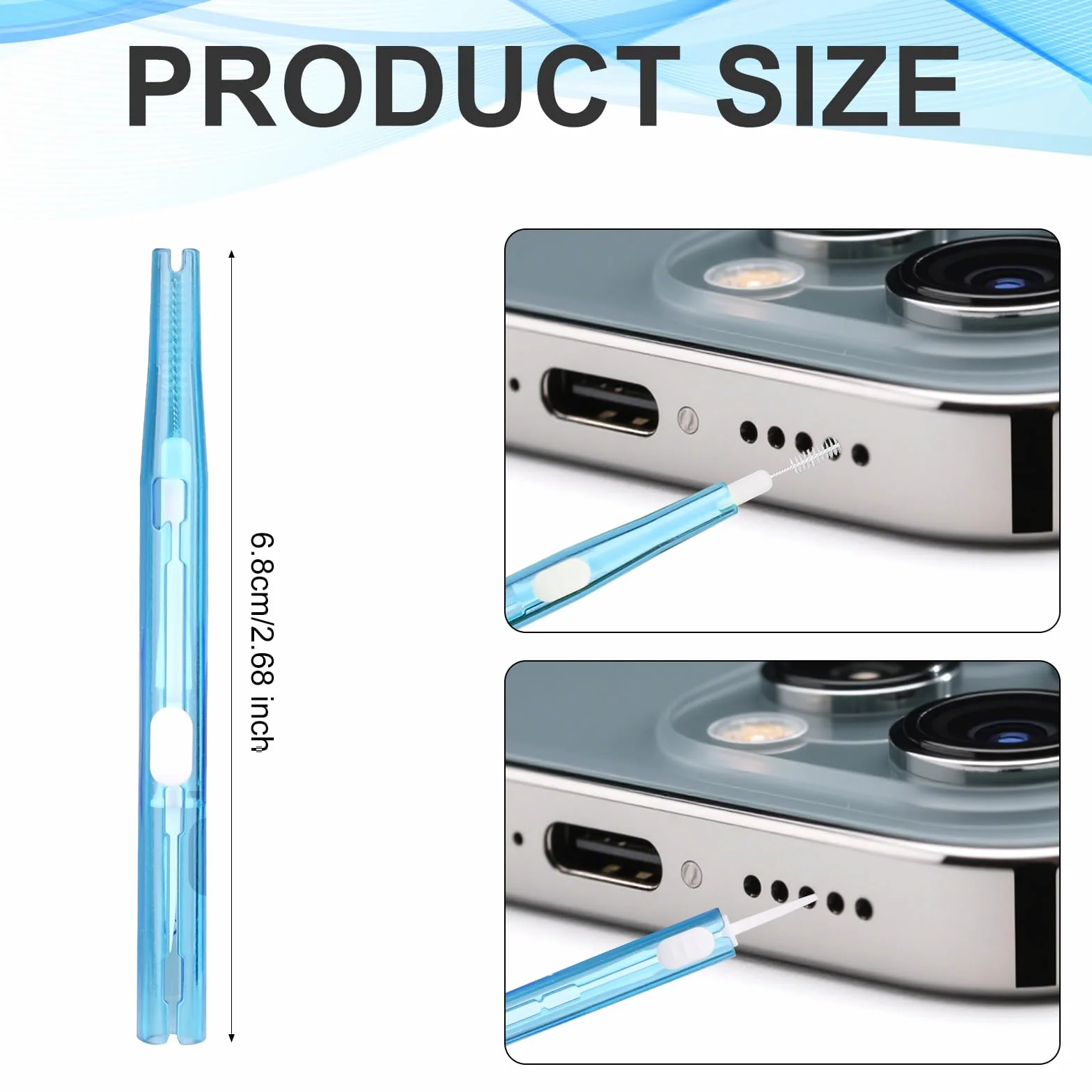 Zestaw Czyszczenia Telefonów, Dwustronny Szczotka do Portu Ładowania USB C z Włosiem i Hakiem Niebieski