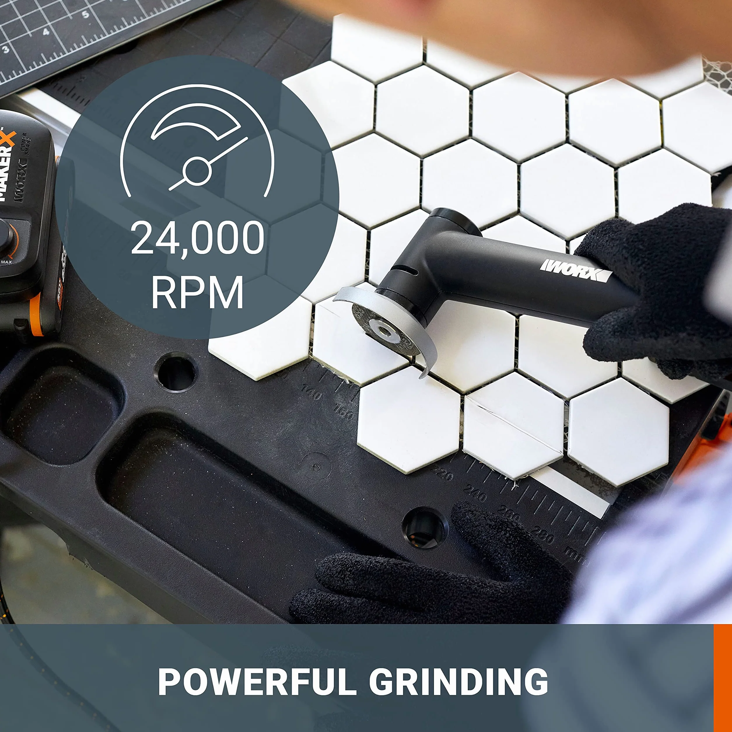 WORX MakerX 18V (20 V MAX) narzędzie obrotowe + grawer do drewna i metalu + szlifierka kątowa, zestaw Combo 3 narzędzia WX991, PowerShare, 1 bateria w zestawie, 48 akcesoriów w zestawie