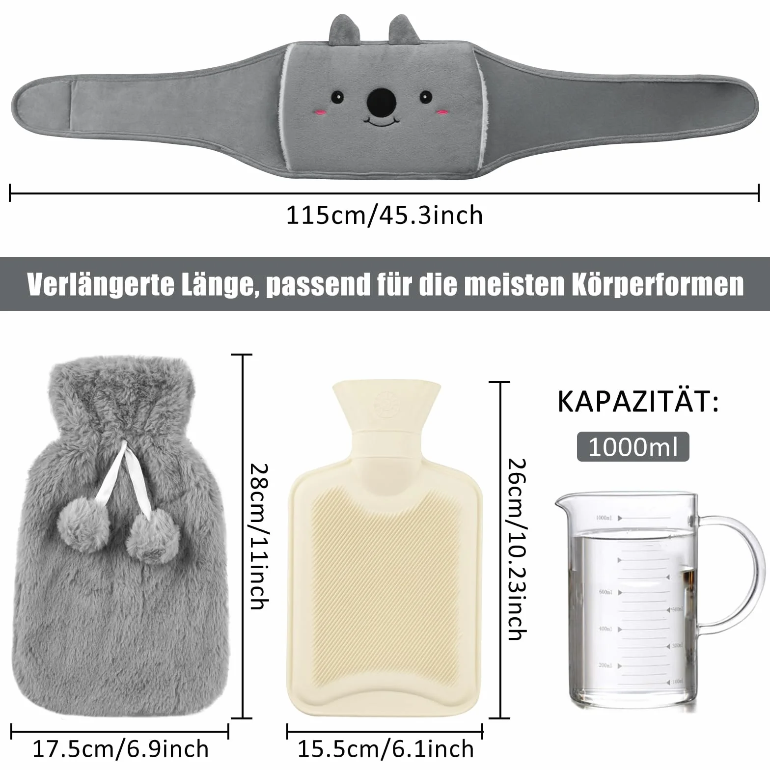 Termofor, pas termiczny, termofor z gumy z miękkim poszyciem, termofor 1L na szyję i ramiona, plecy, nogi, okład na talię