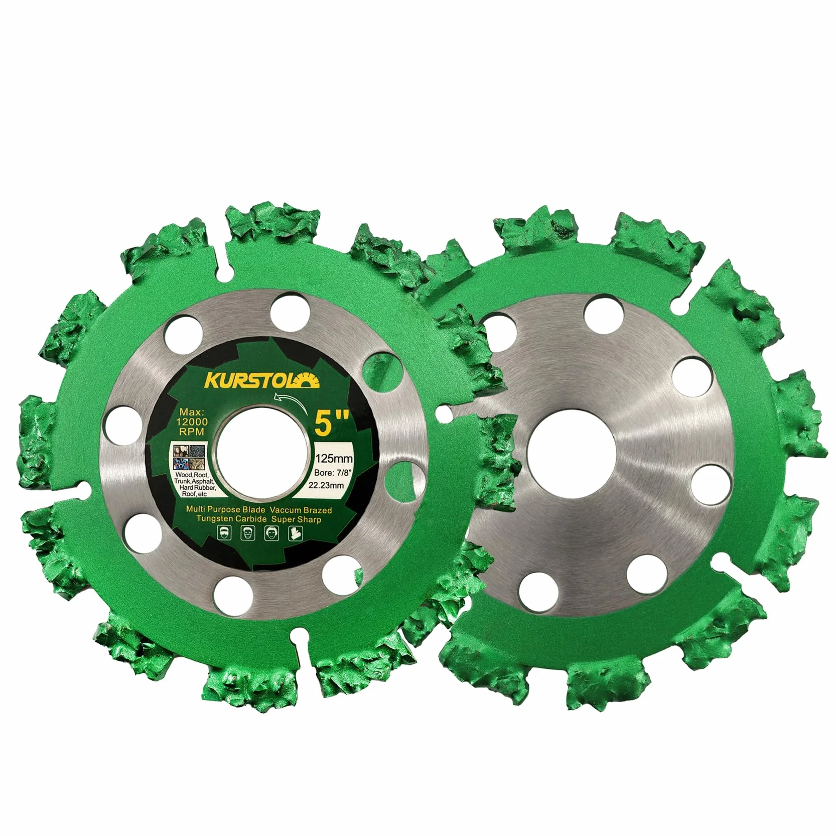 Tarcza do cięcia korzeni 125 mm - jakość premium tarcza do cięcia z twardego metalu, 2 sztuki 125 mm x 22,23 mm, do pnia drzewa, drewna, twardej gumy, tworzywa sztucznego