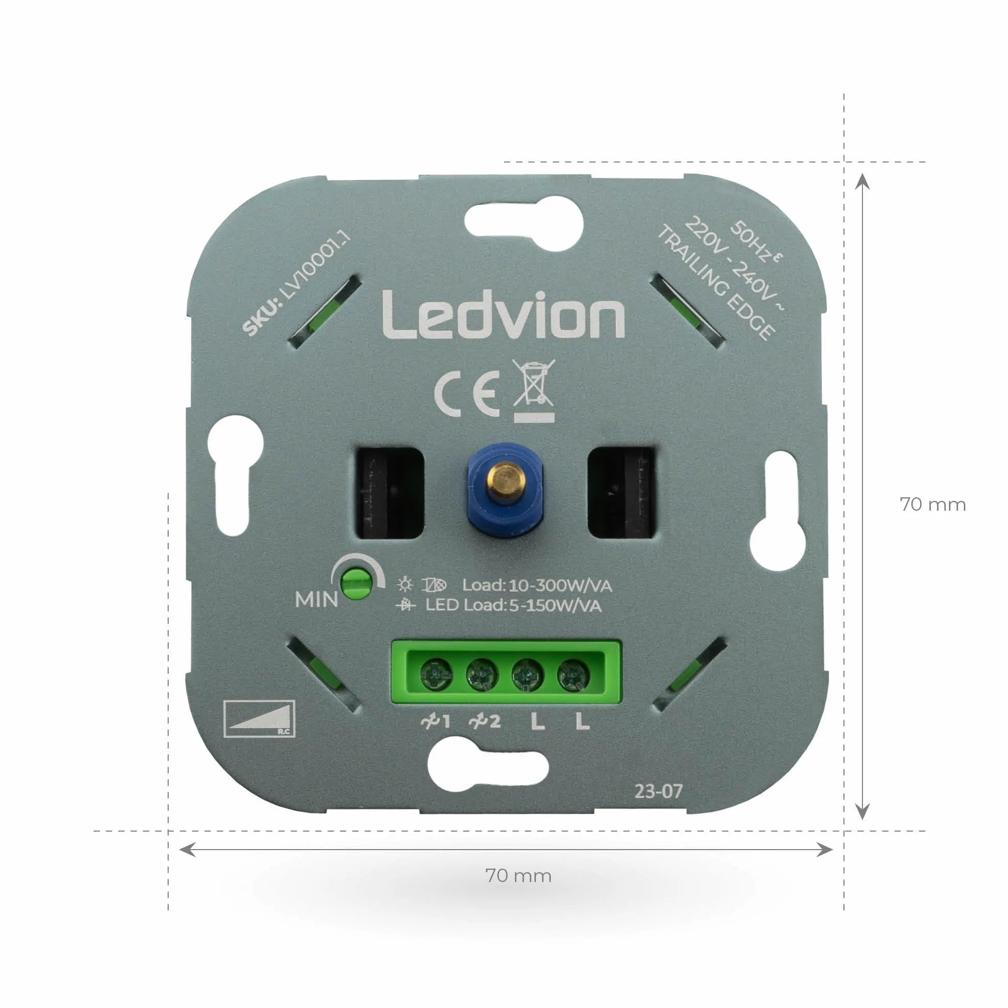 Ledvion Ściemniacz LED 3-250 W | 220-240 V | sekcja fazowa uniwersalna | ściemniacz obrotowy podtynkowy ściemniacz do ściemnianych diod LED | LED 3-250 W i halogeny 3-300 W | ściemnianie lamp od 0 do