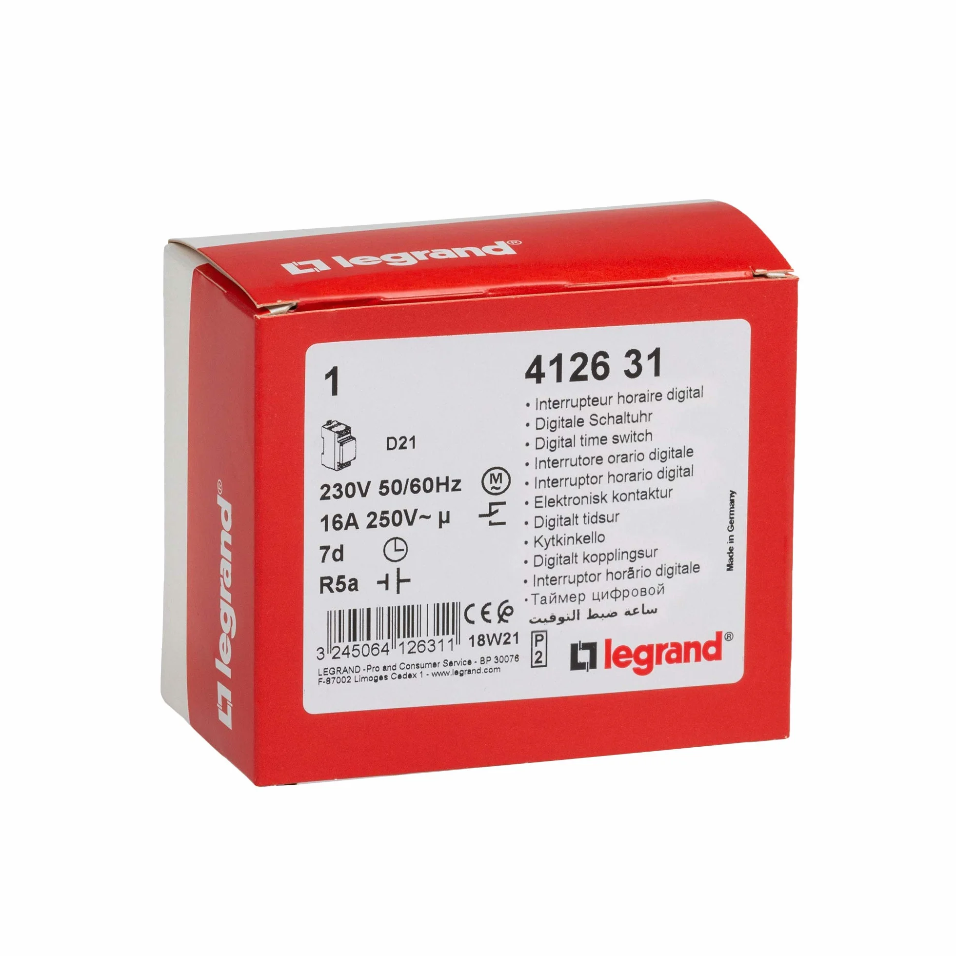 LEGRAND, AlphaRex D21 cyfrowy programator czasowy, 1-kanałowy, 2-modułowy z 56 programami przełączania do szyny montażowej 230 V/50 Hz, 412631