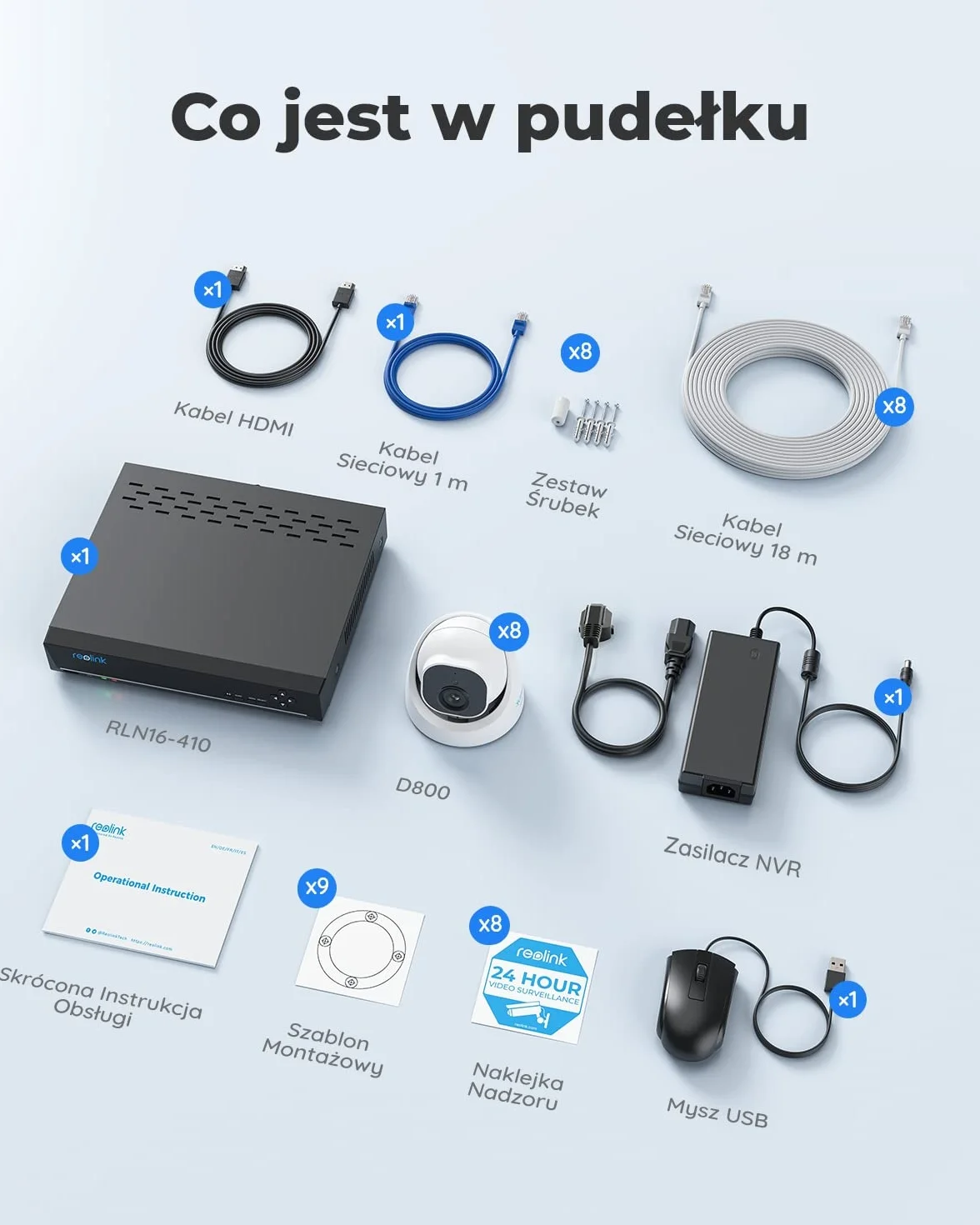 Reolink Zestawy kamer CCTV 16CH 4K PoE, 8-częściowe kamery IP 8MP wykrywanie osób/pojazdów Zewnętrzne, H.265 4K NVR, HDD 4TB, wodoodporne nagrywanie całodobowe noktowizja, RLK16-800D8-A