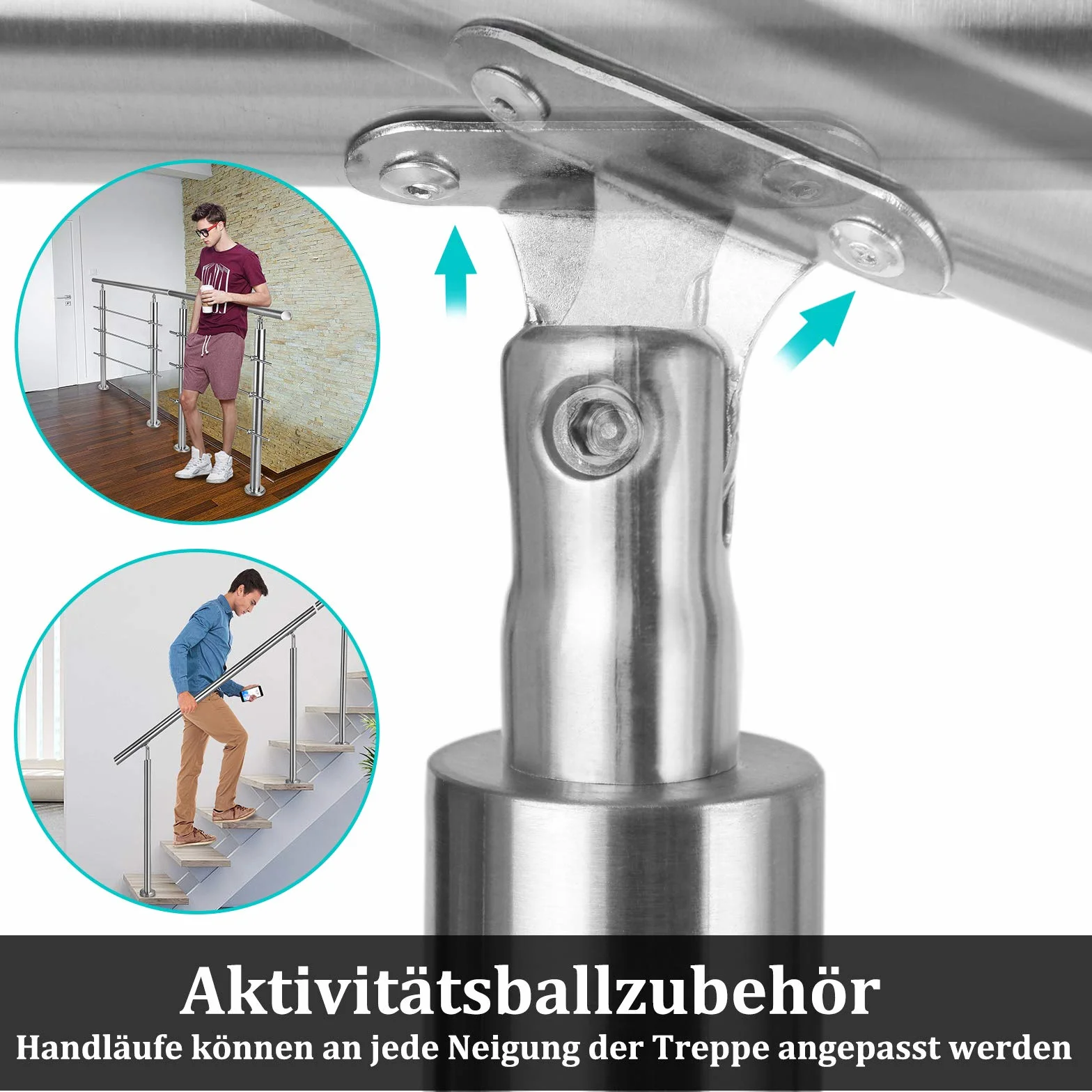 Aufun Poręcz ze stali nierdzewnej, 160 cm, poręcz schodowa do wewnątrz i na zewnątrz, z 2 słupkami, do schodów, balustrady, na balkon (160 cm, 2 poprzeczki)