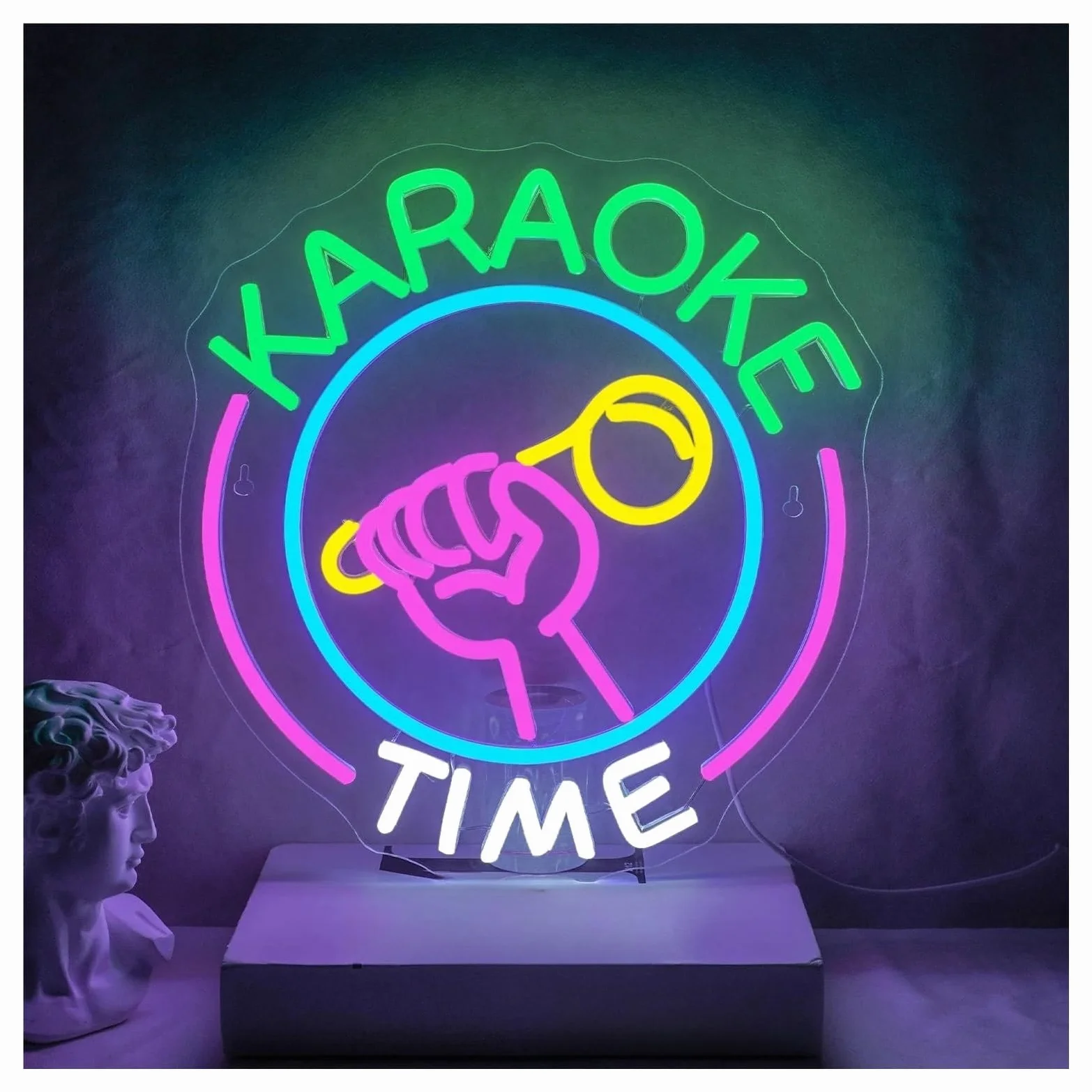 Wiszące neony artystyczne Czas Karaoke Neon Światło LED Pokój Z Muzyką Na Żywo Artystyczna Dekoracja Na Imprezę Klub Nocny Studio KTV Możliwość Przyciemniania Kinkiet 32cm×34cm