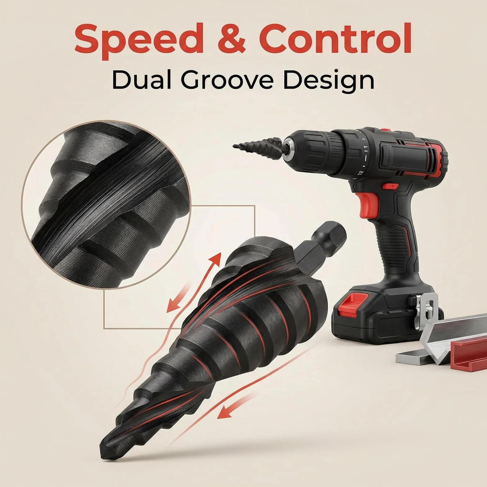Step Zestaw bitów do frezów krokowych do metal do stali, wiertło stopniowe HSS Spiral Groove Pagoda Hole Reamer Hex Shank Tool for Metal Black