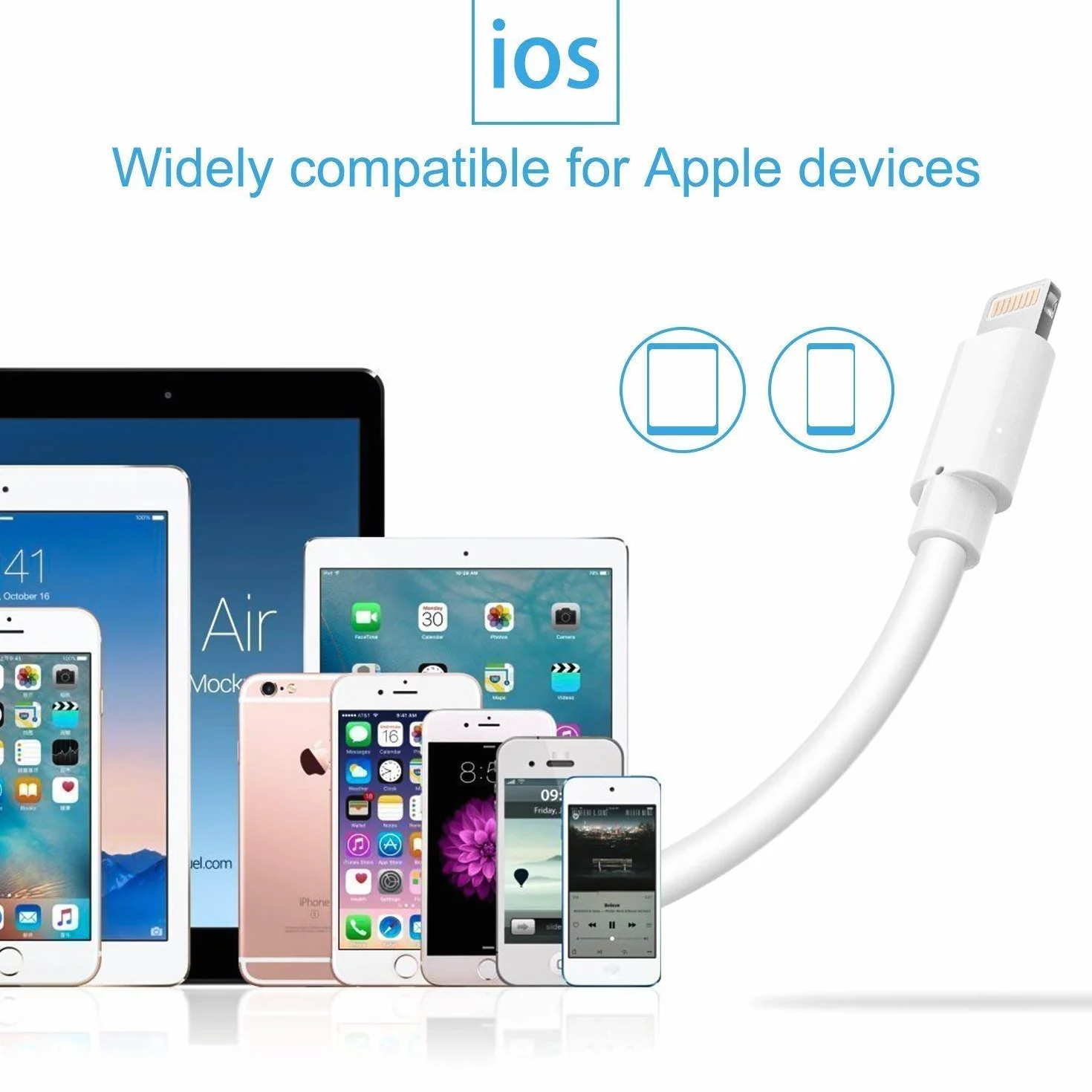 Quntis Zestaw 3 kabli do ładowania iPhone’a, długość 2 m, certyfikowany kabel MFi USB z podświetleniem do ładowania, kompatybilny z iPhonem 11, 12, 13, Pro Max, XR, X, XS, 8 Plus, 8 i iPadem Pro
