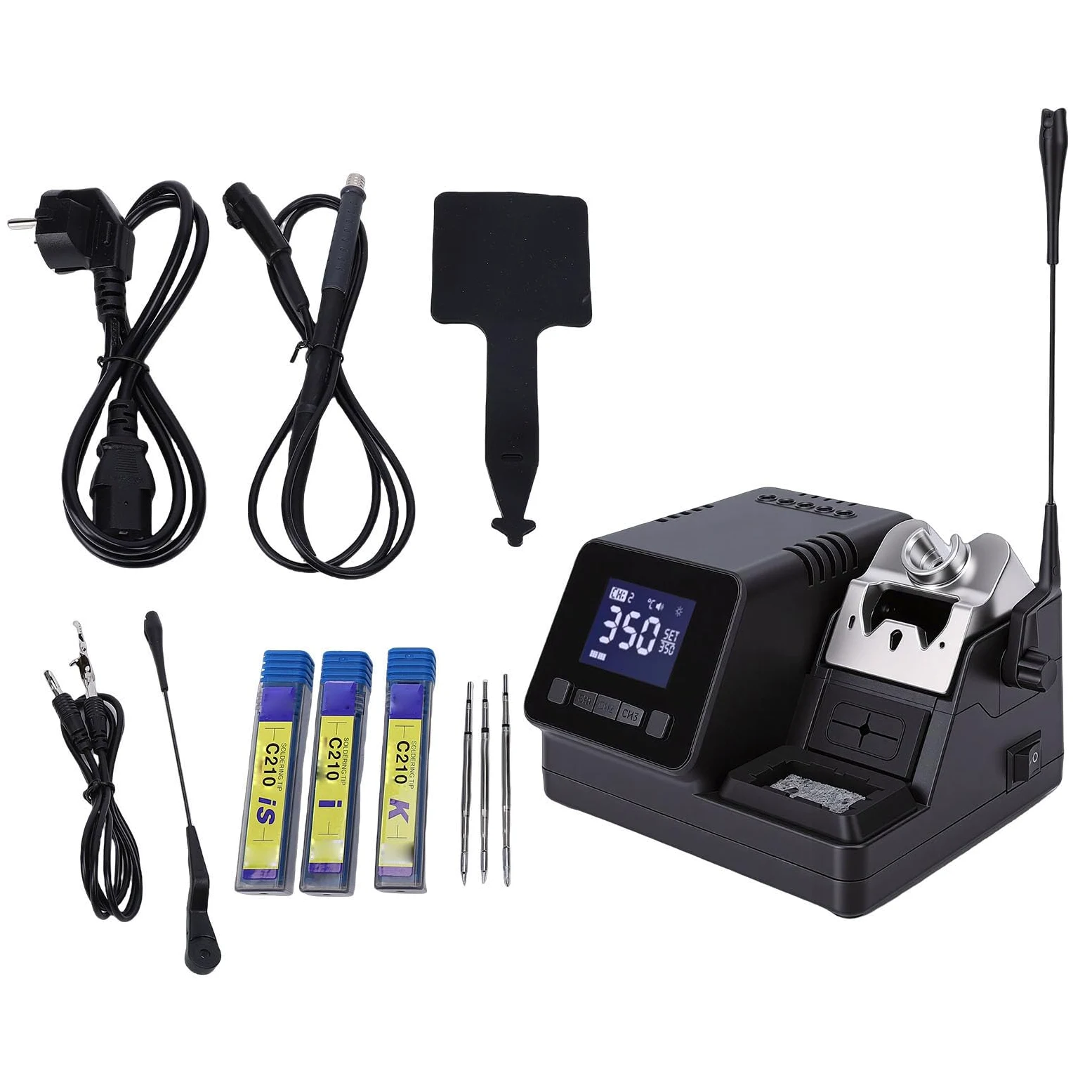 Lazmin112 Stacja Lutownicza, Cyfrowy Wyświetlacz LCD o Mocy 120 W, Szybkie Nagrzewanie, Regulacja Temperatury PID z Przewodem Uziemiającym, Antystatyczna, Automatyczne Uśpienie, do (wtyczka UE)