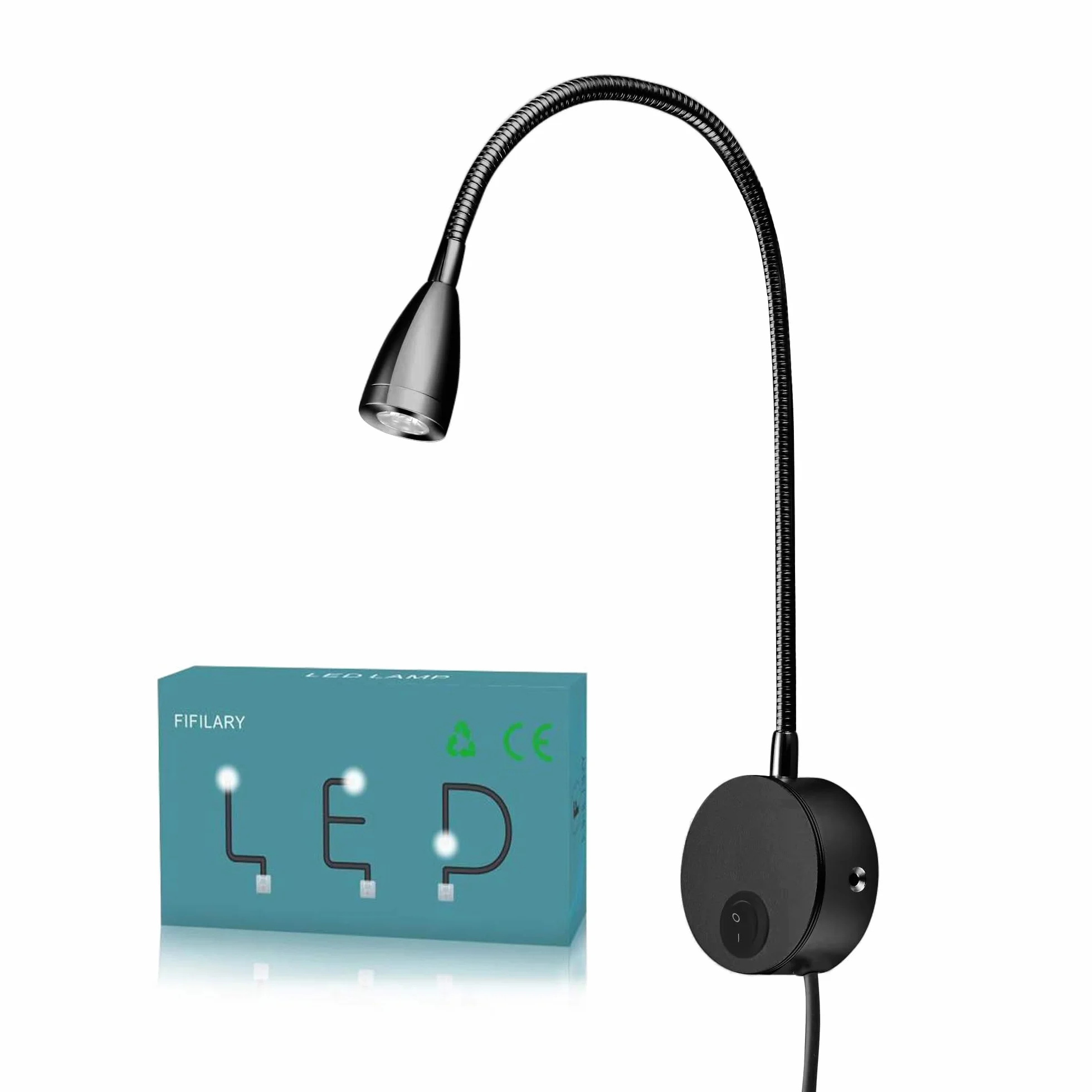 Lampka do czytania LED,Lampka nocna naścienna na biurko z Przełącznik dotykowy Ciepłe oświetlenie,200lm / 3000k / 3w / 110-240v Ac, kąt wiązki: 30°, Długość gęsiej szyi:28cm (czarny)