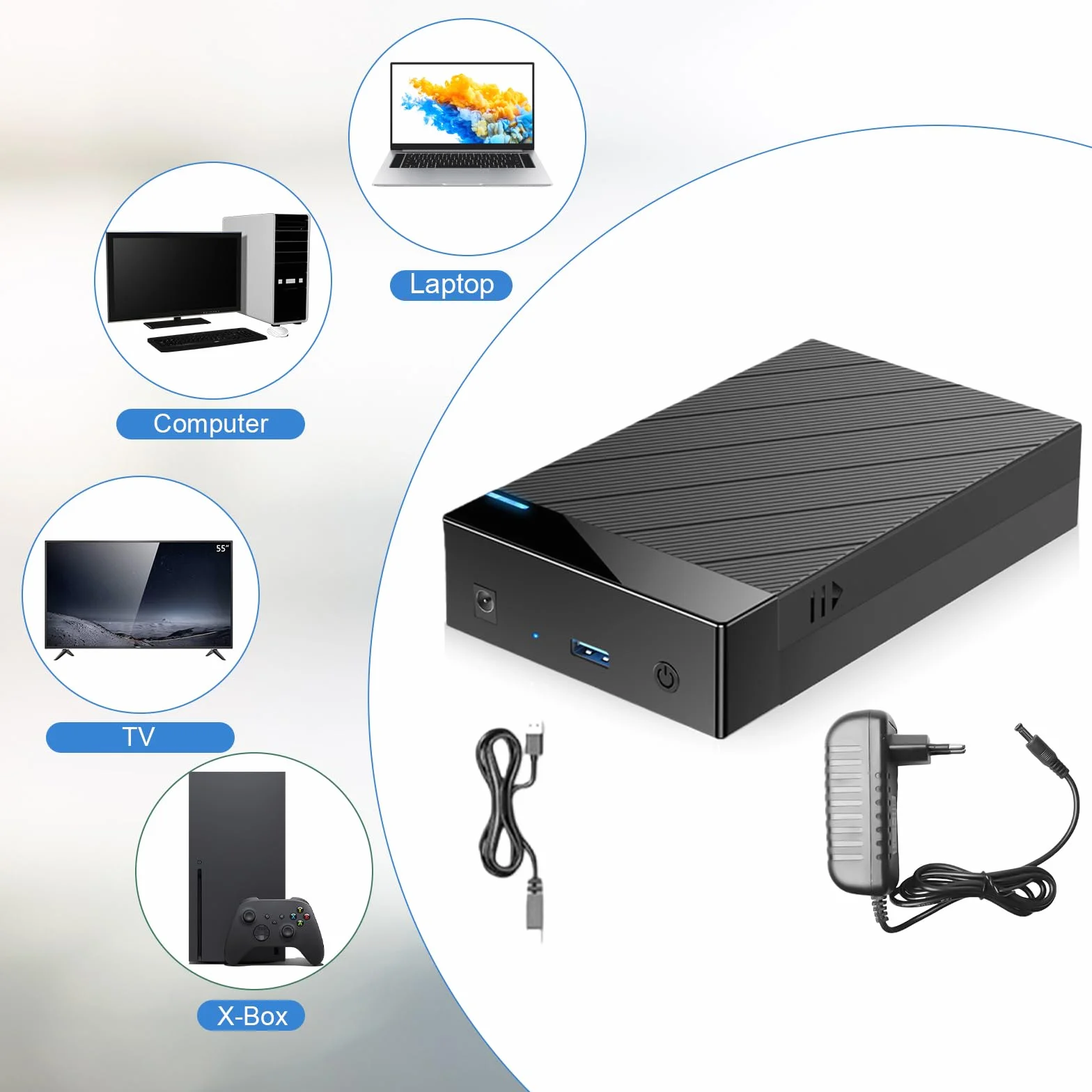 Stacja dokująca do dysków twardych 3,5 Gbps, USB 3.0 SATA HDD stacja dokująca do dysków twardych 2,5 i 3,5 cala HDD/SSD, adapter do dysków twardych z adapterem sieciowym 12 V/2 A, obsługuje UASP