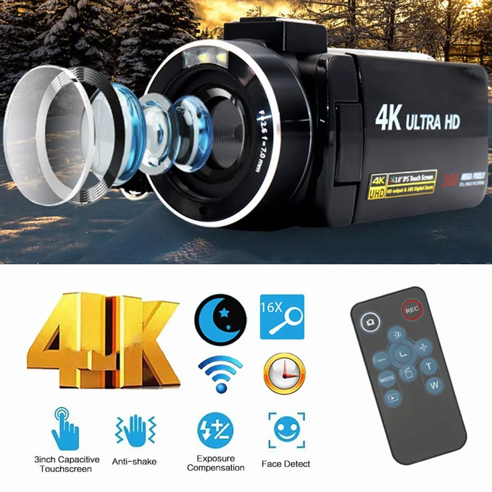 Cyfrowy Rejestrator Wideo 4K z 18-krotnym Zoomem i 3-calowym Ekranem Dotykowym IPS