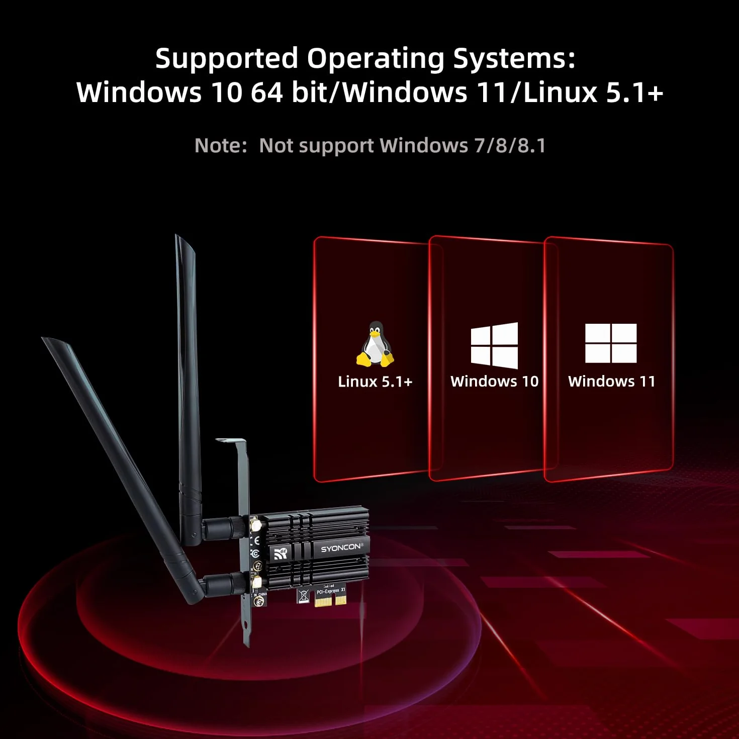 AXE5400 WiFi 6E PCIe Karta WiFi Chipset Intel AX210 z Bluetooth 5.3 Tri-Band (6GHz/2402Mb/s, 5GHz/2402Mb/s, 2,4GHz/574Mb/s) Karta sieciowa PCI Express Stosuje się do PC Windows 10/11(czarna)
