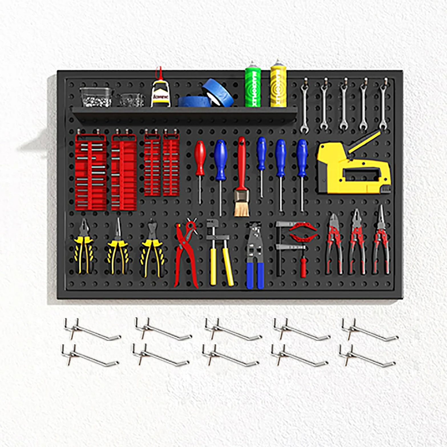 Tablica Perforowana na Narzędzia Z Haczykami, Metalowa Tablica Perforowana do Organizera Narzędzi w Garażu, Zestaw Tablic Perforowanych, Panele Tablicy Perforowanej(Black,60x40cm/24x16in)