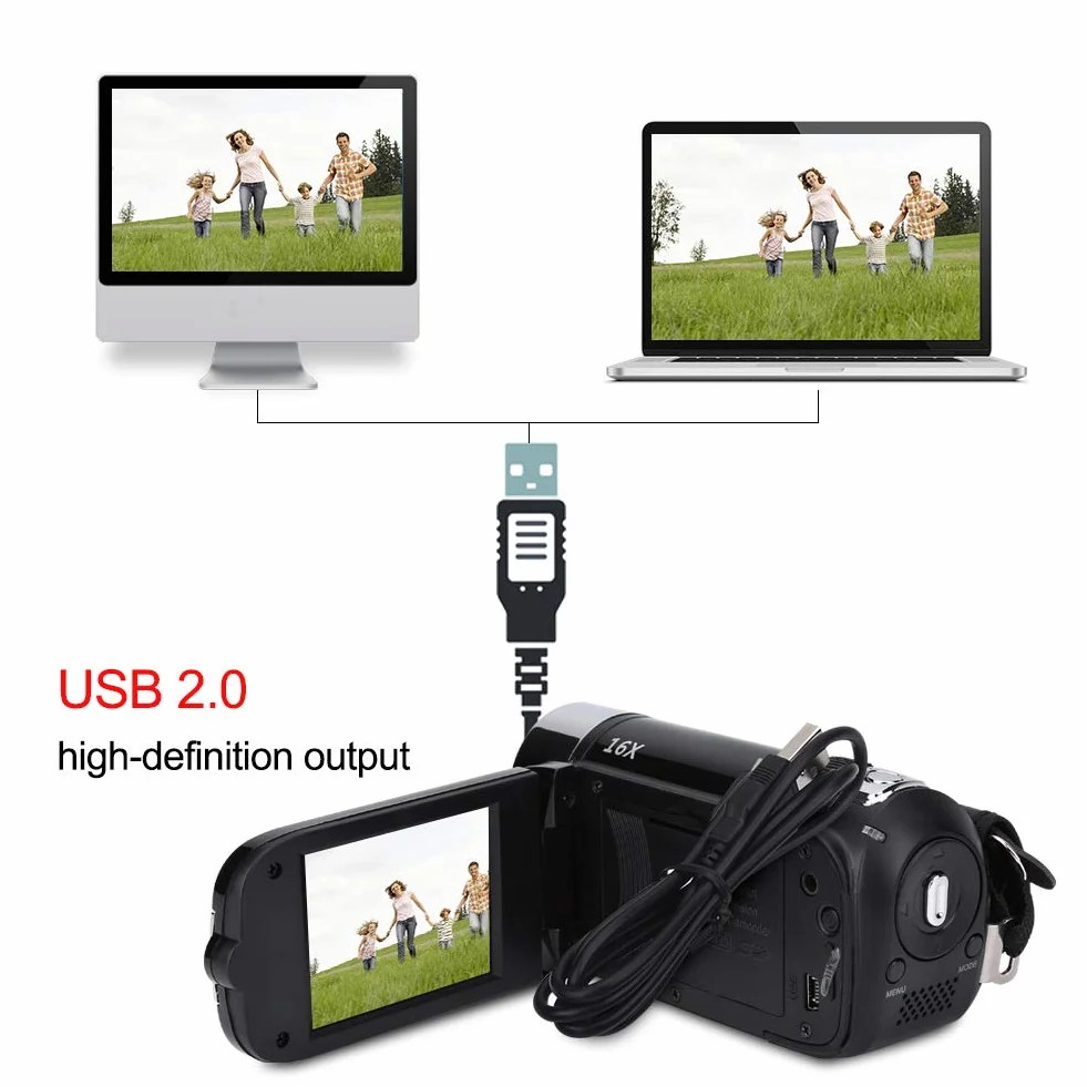 Kamera Cyfrowa Full HD 1080P 16X Zoom Obrót 270° DV Wideo EU-Black