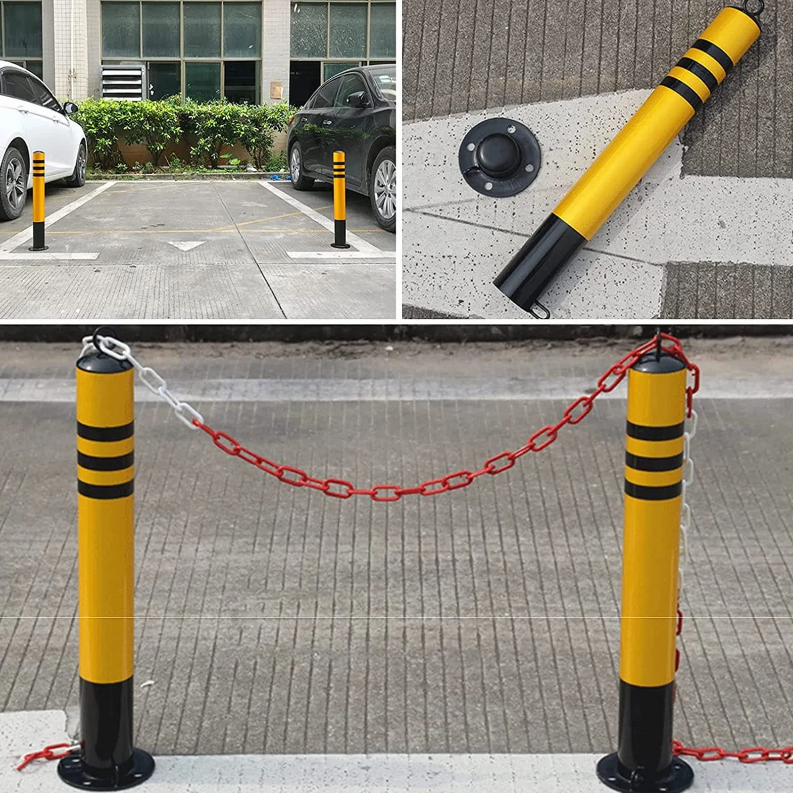 Słup bezpieczeństwa, 4 x słupek bezpieczeństwa do parkingu, słupków do pojazdu, barierki, zamki i śruby, zabezpieczenie przed kradzieżą, słupek samochodowy z 4 kluczami, słupki bezpieczeństwa do