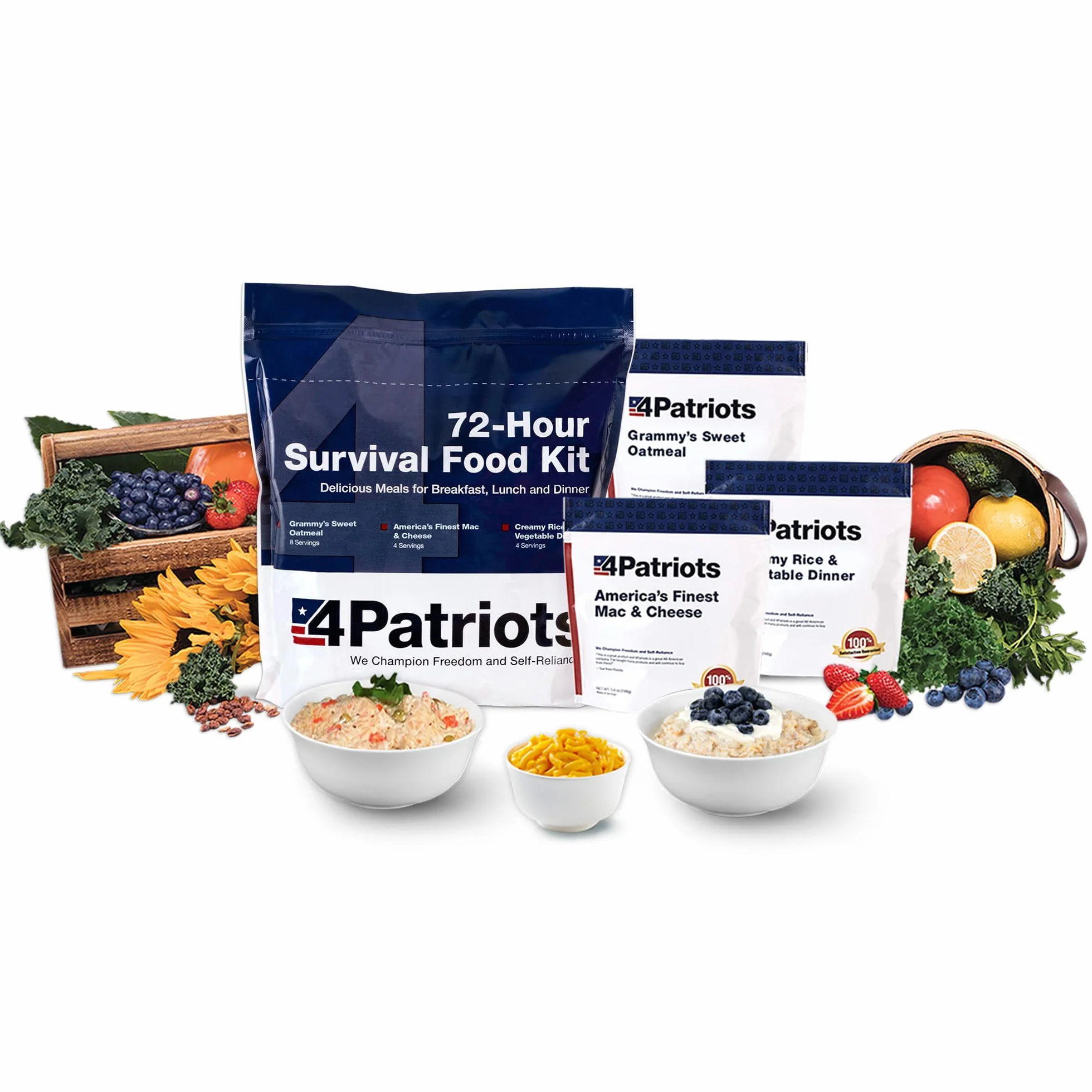 4Patriots 72-godzinny zestaw żywności survivalowej: odporna na katastrofy żywność awaryjna z niesamowitą różnorodnością zaprojektowana, aby przetrwać 25 lat w awaryjnych woreczkach na żywność, 20