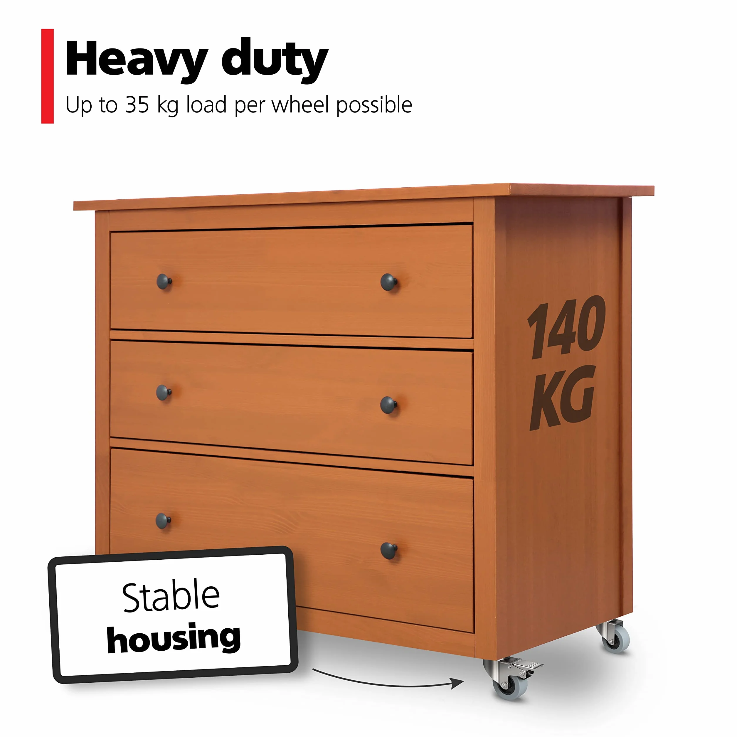 RAVN HAMAN 4 kółka meblowe, 50 mm, wytrzymałe kółka z hamulcem do 140 kg, kółka chroniące podłogę, kółka obrotowe do wózka do użytku wewnątrz i na zewnątrz, gumowe kółka bez zarysowań