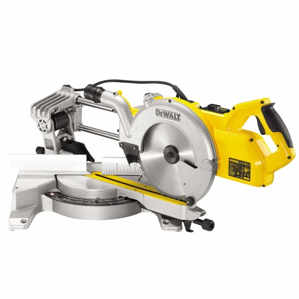 DeWalt Piła do paneli poprzecznych, ukośnych i podwójnych cięć skośnych (1850 W, wyświetlacz linii cięcia XPS, głębokość cięcia 85 mm, precyzyjny ogranicznik obrabianego przedmiotu, płyta podstawowa) DWS778