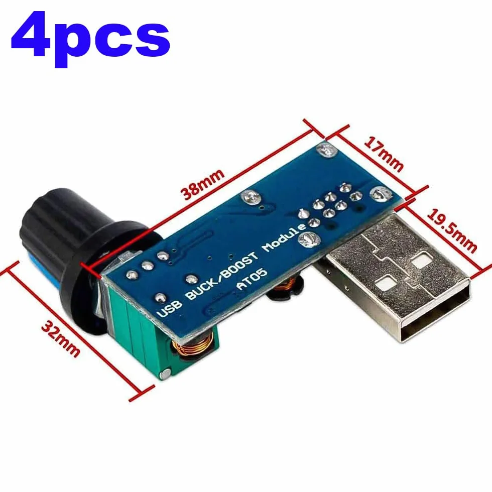 RUNCCI-YUN 4 szt. 5 W USB Regulator prędkości wentylatora, DC 5V bezstopniowy USB Regulator wentylatora DC 5-12 V do 2,5-7,5 V Pokrętło regulacji prędkości regulatora z przełącznikiem