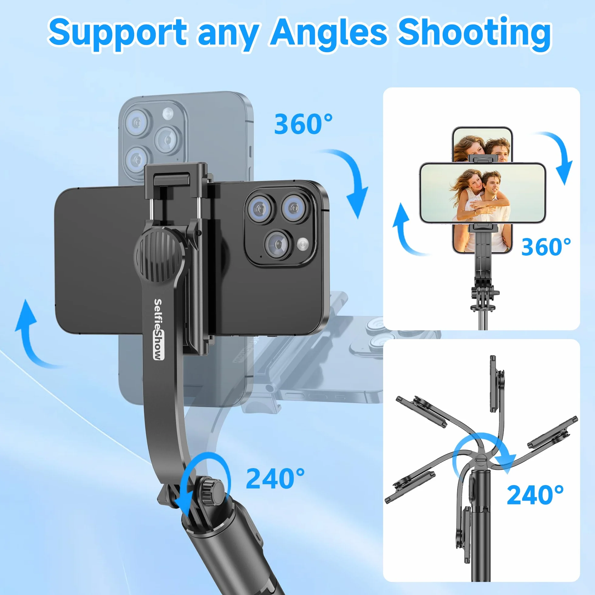 Statyw Selfie Stick rozszerzalny 101cm z bezprzewodowym pilotem do iPhone 17/16/15 Samsung Huawei