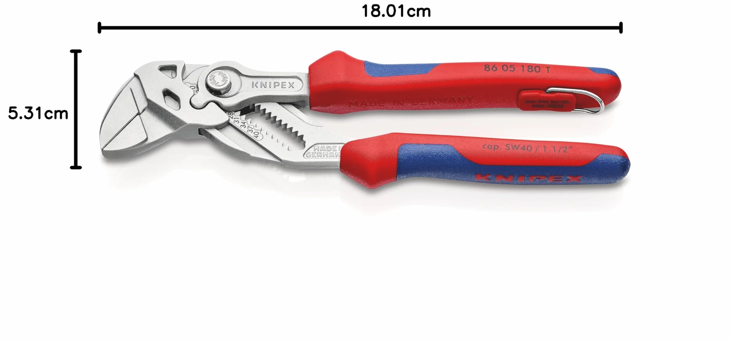 KNIPEX Szczypce-klucz szczypce i klucz w jednym narzędziu chromowany z wielokomponentowymi nasadkami, zaczep do mocowania systemu, 86 05 180 T