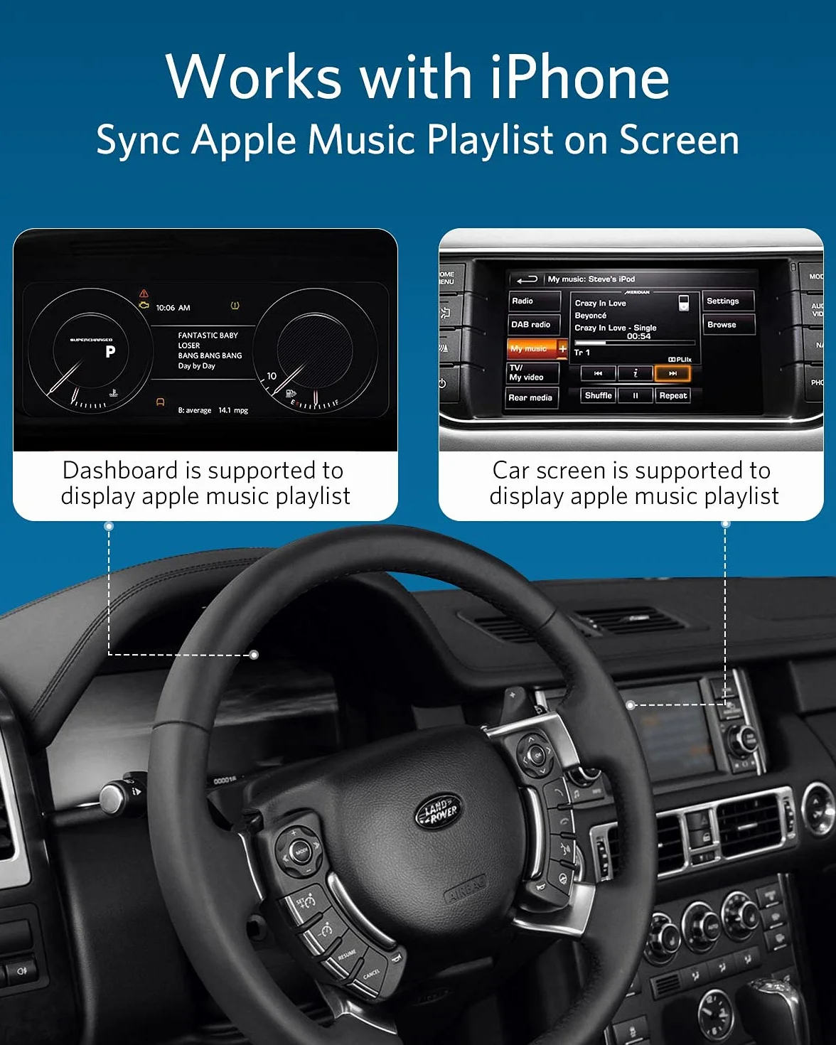 Airdual Adapter Bluetooth kompatybilny z Land Rover Range Rover Android i iPhone Bezprzewodowy adapter do iPoda Samochodowa integracja przewodowa