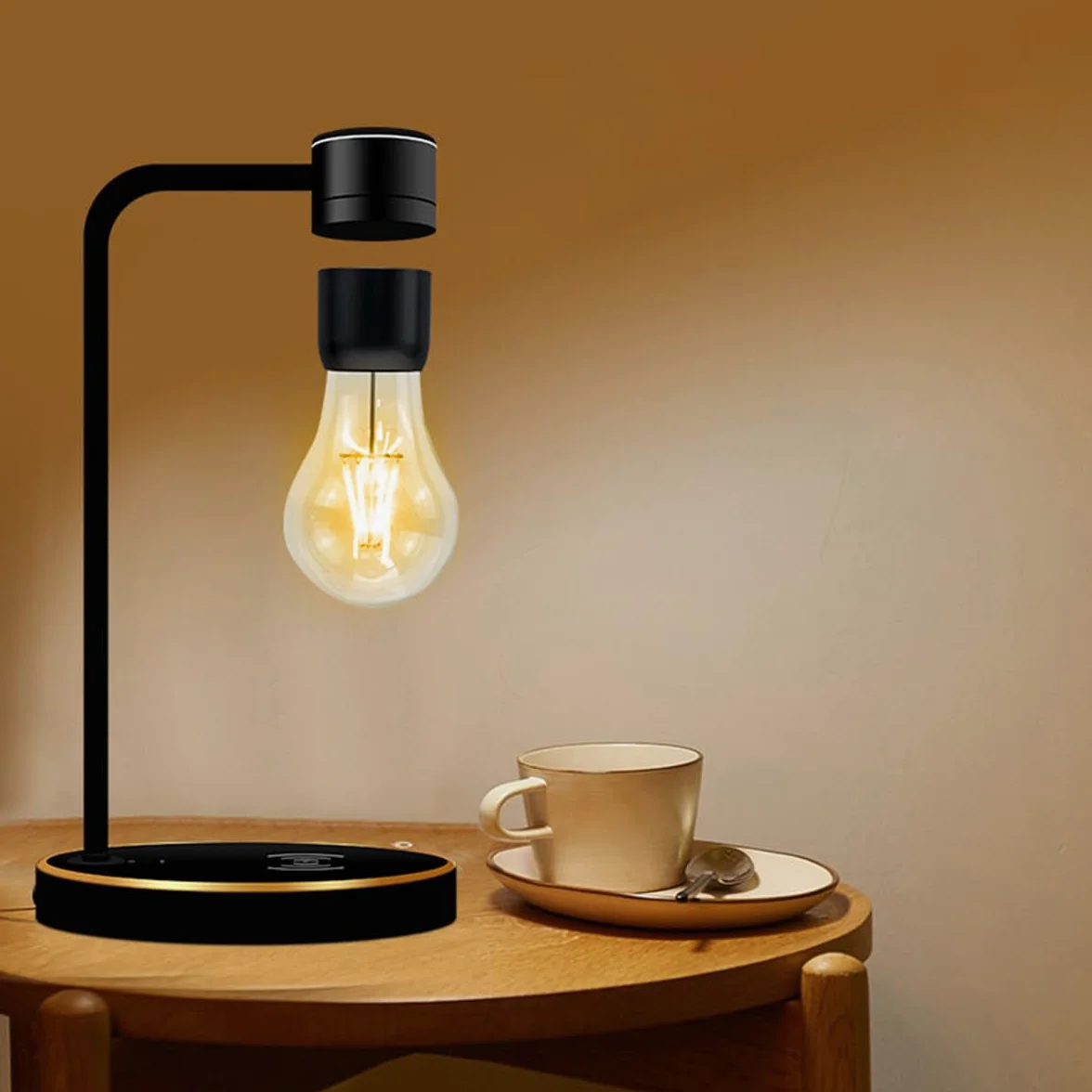 UVEHAS Lewitująca lampa z bezprzewodową ładowarką, magnetyczna pływająca żarówka obracająca się o 360 stopni żarówka LED lampka nocna lampa biurkowa na prezenty urodzinowe biuro wystrój domu