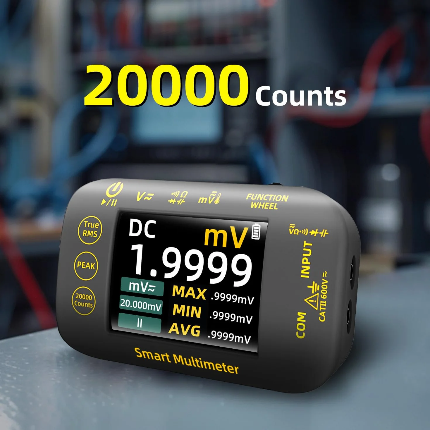 BSIDE S40 Mini kieszonkowy multimetr cyfrowy 20000 liczenia precyzyjny multimetr TRMS 1000 V z kolorowym wyświetlaczem LCD i uchwytem, tester elektryk do fotowoltaiki Millivolt AC Peak