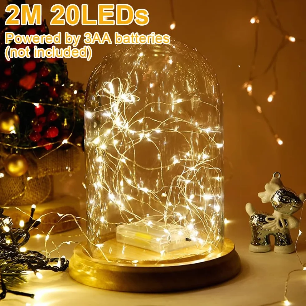 HOTUT Miedziany Łańcuch Świetlny na Baterie 2m 20 LED Ciepła Biała - 2 szt. do Sypialni