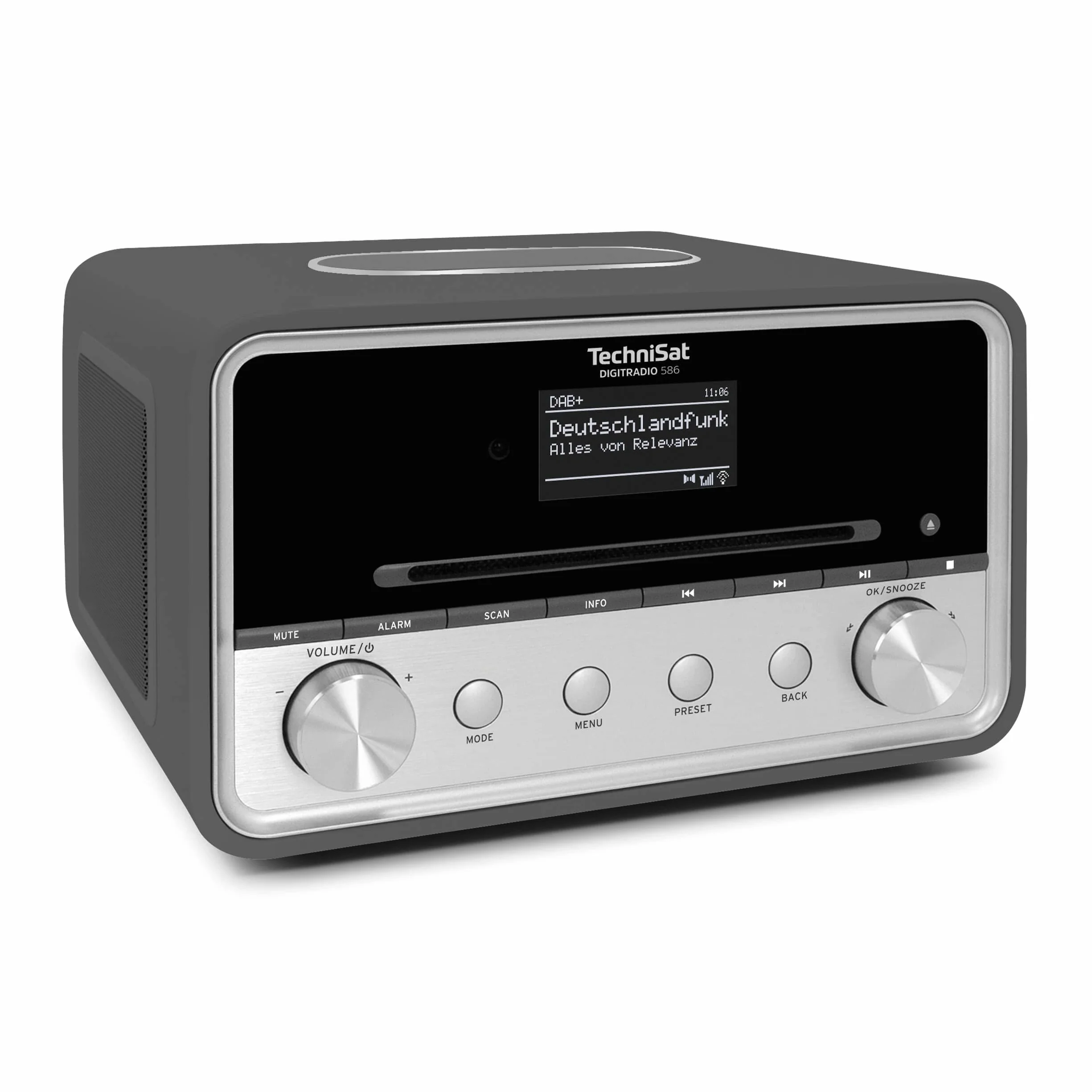 TechniSat DIGITRADIO 586 hybrydowe radio DAB+ internetowe FM Bluetooth Spotify ładowanie bezprzewodowe wyświetlacz OLED USB CD MP3 AUX 20 W antracyt
