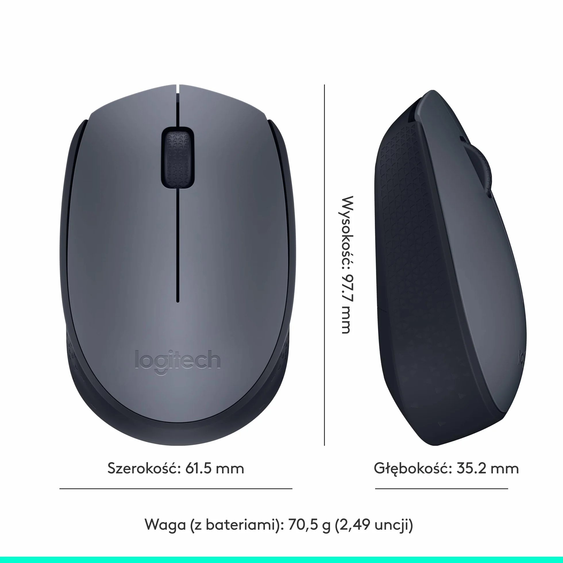 Logitech M170 Mysz bezprzewodowa, 2,4 GHz z nanoodbiornikiem USB, optyczne śledzenie ruchów, 12-miesięczna żywotność baterii, oburęczna, PC / Mac / Laptop - Szary