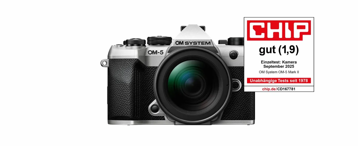 OM SYSTEM OM-5 Mark II Aparat systemowy Mikro Cztery Trzecie z obiektywem M.Zuiko Digital ED 12-45mm PRO, 20-megapikselowy czujnik Live MOS, 5-osiowa stabilizacja obrazu, uszczelnienie IP53