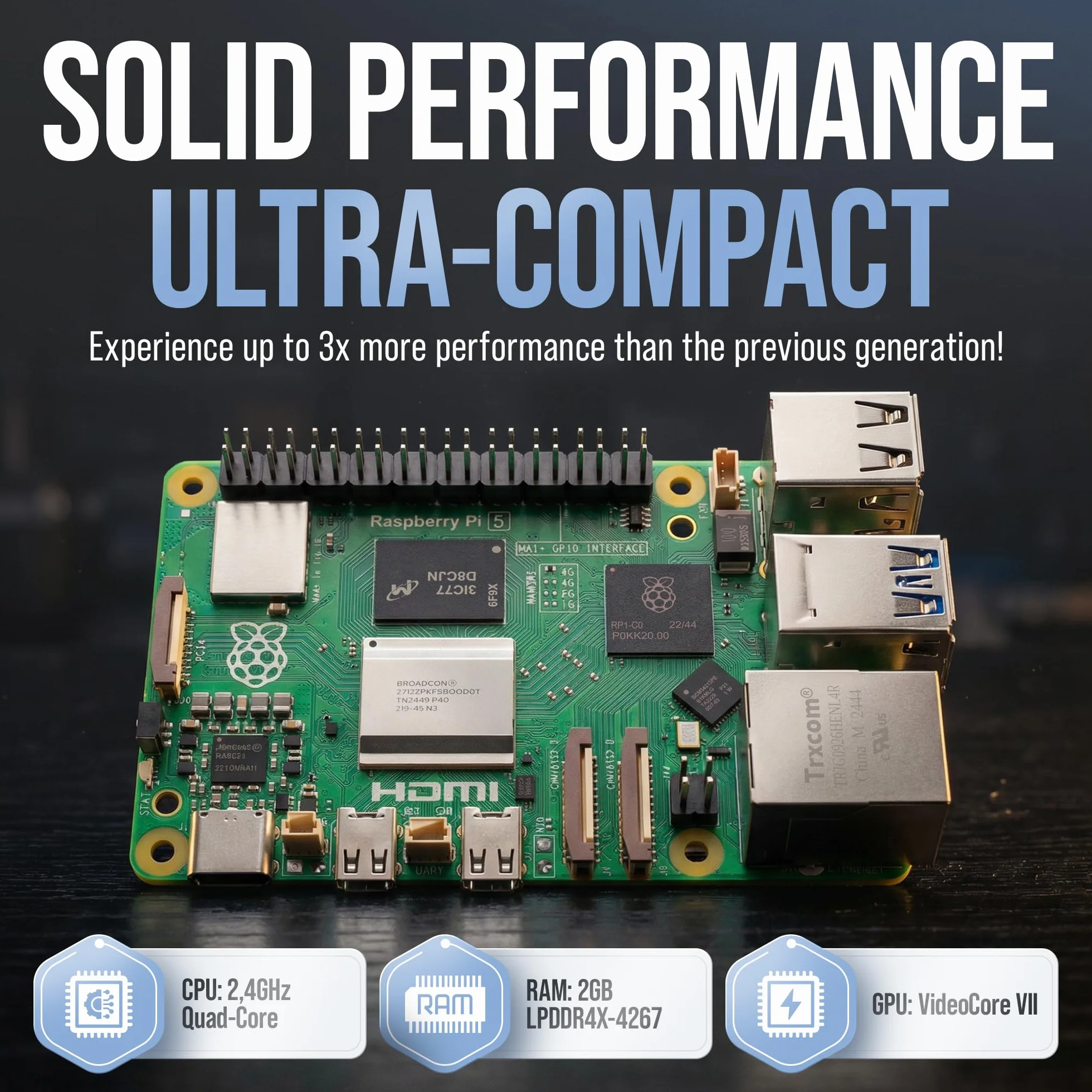 db-tronic Raspberry Pi 5 2 GB Starter Kit | Edycja 64 GB | Zasilacz 27 W | Obudowa z wentylatorem | Micro HDMI 4K | Aluminiowy radiator | idealny do Home Assistant i smart home