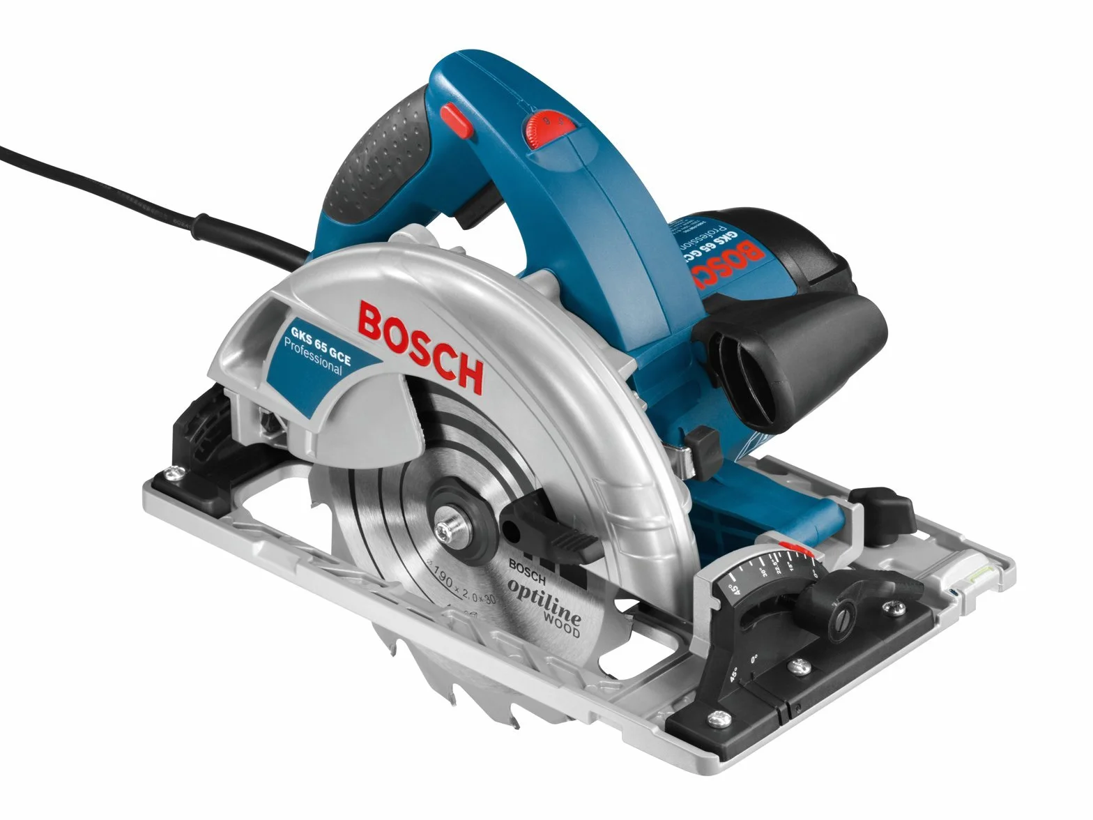 Pilarka tarczowa GKS 65 GCE Bosch Professional (szyna prowadząca FSN 1600, tarcza z węglikami spiekanymi 190 mm, klucz sześciokątny, adapter do odsysania pyłu, walizka L-BOXX 238)