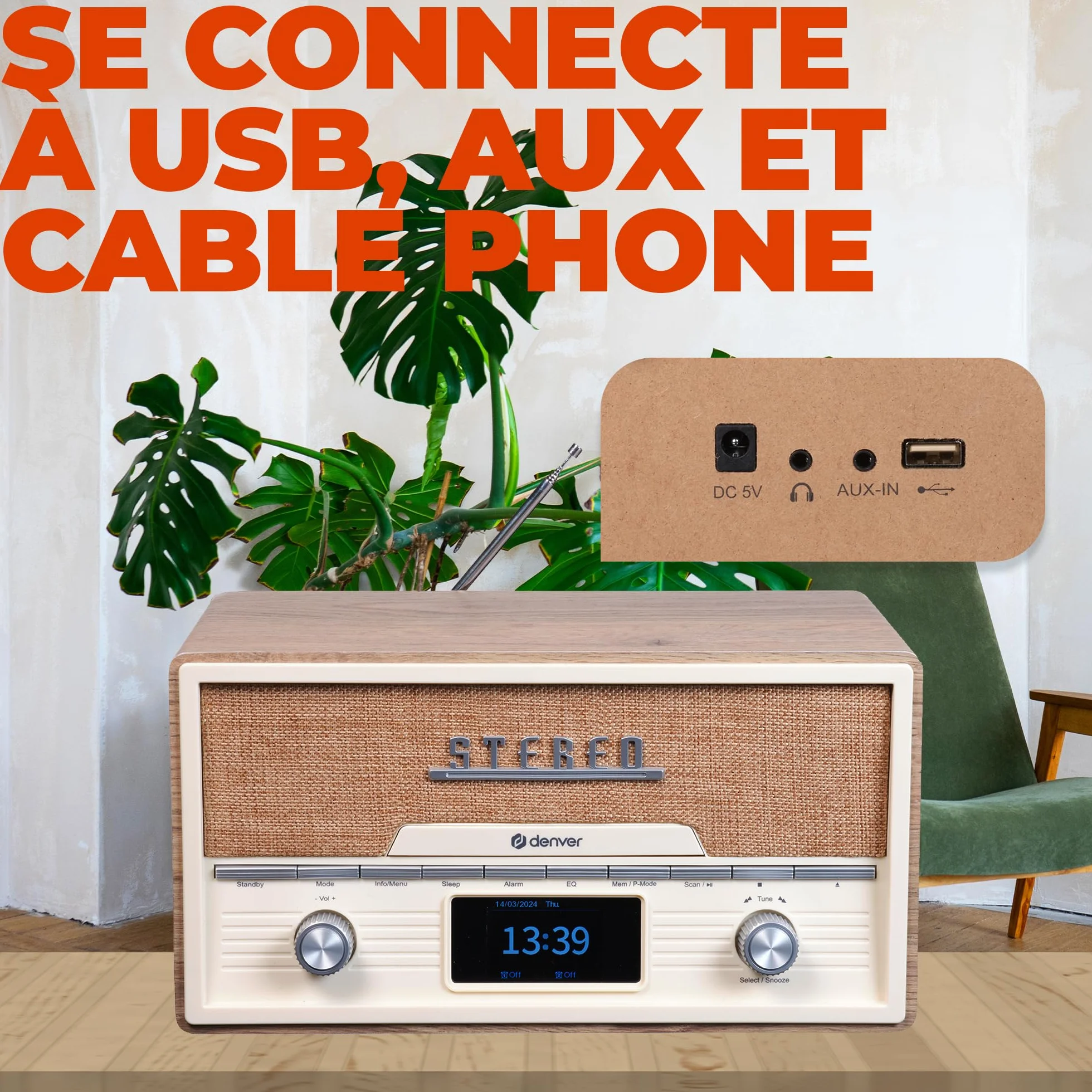 Denver DAB Radio odtwarzacz CD - Retro Radio - Bluetooth - 20 stacji radiowych - DAB/FM/AUX - MDA525 - Lightwood