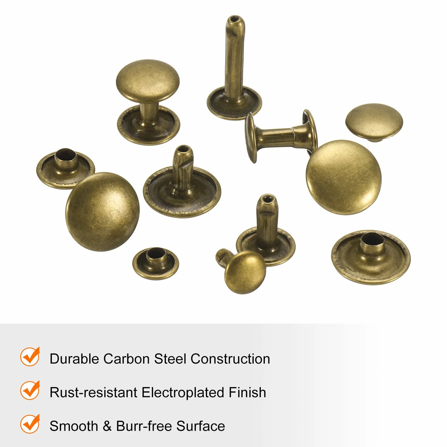 QUARKZMAN Zestaw 60 podwójnych zaślepek skórzanych nitów, 9x16 mm okrągły kaptur metalowe nity do obróbki skóry pasek tkanina kołnierz torba naprawa dekoracja, brąz